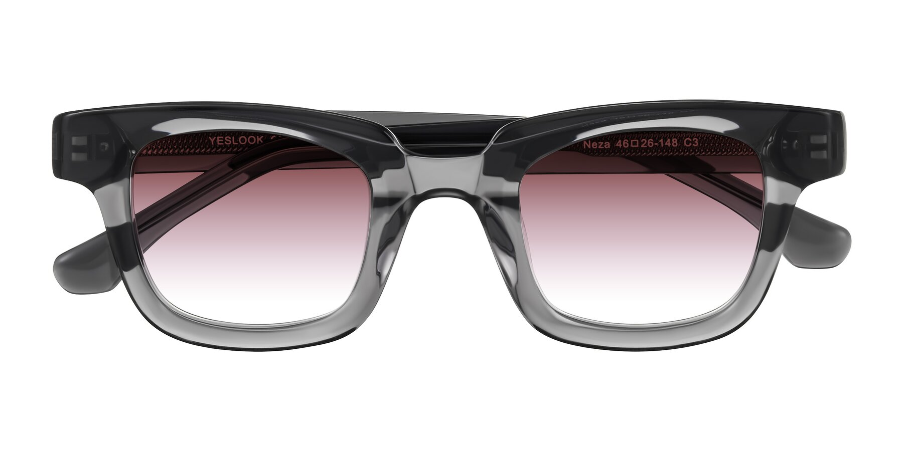 Folded Front of Neza in Dark Gray with Garnet Gradient Lenses