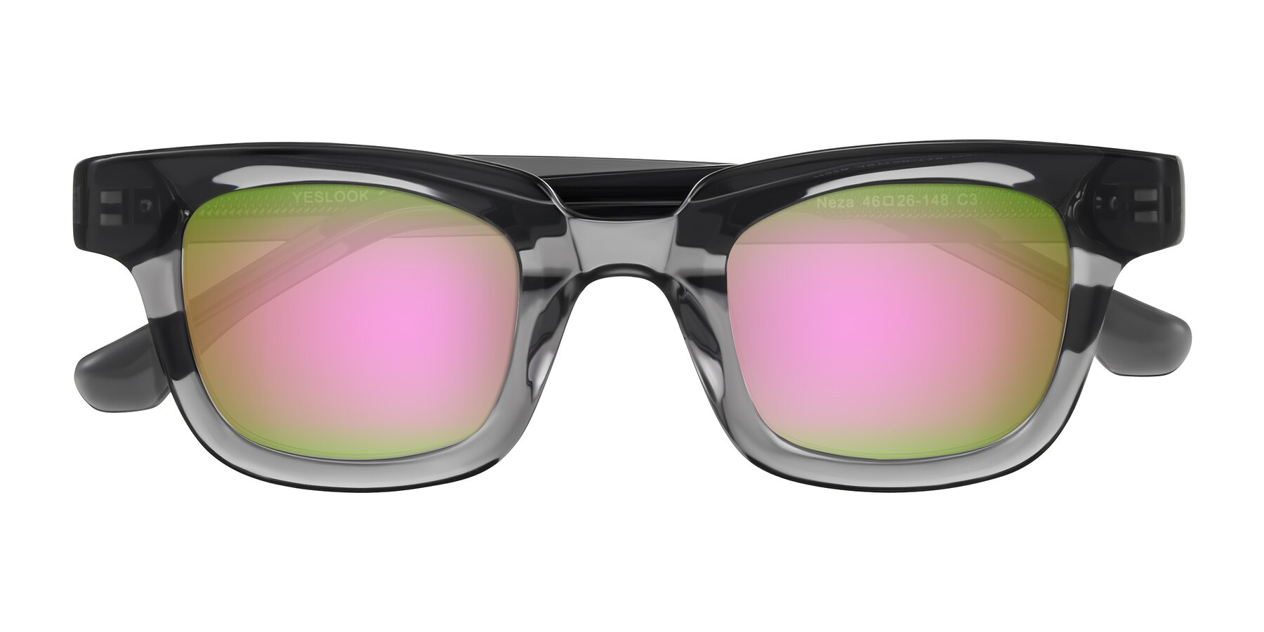 Folded Front of Neza in Dark Gray with Pink Mirrored Lenses