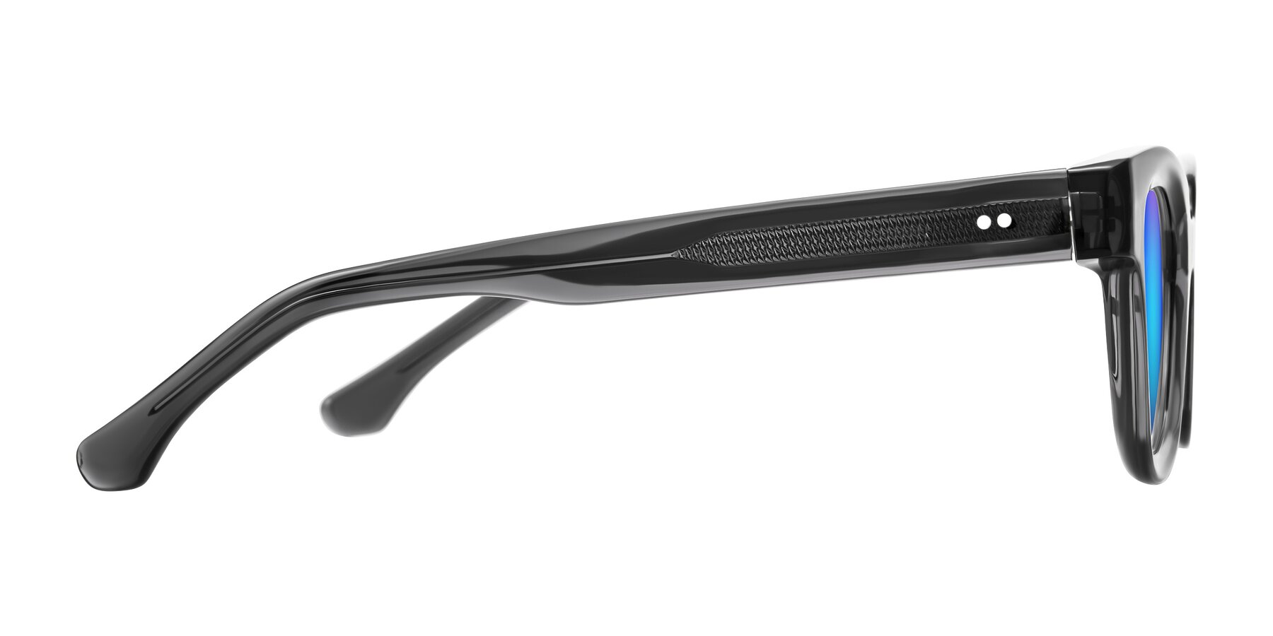 Side of Neza in Dark Gray with Blue Mirrored Lenses