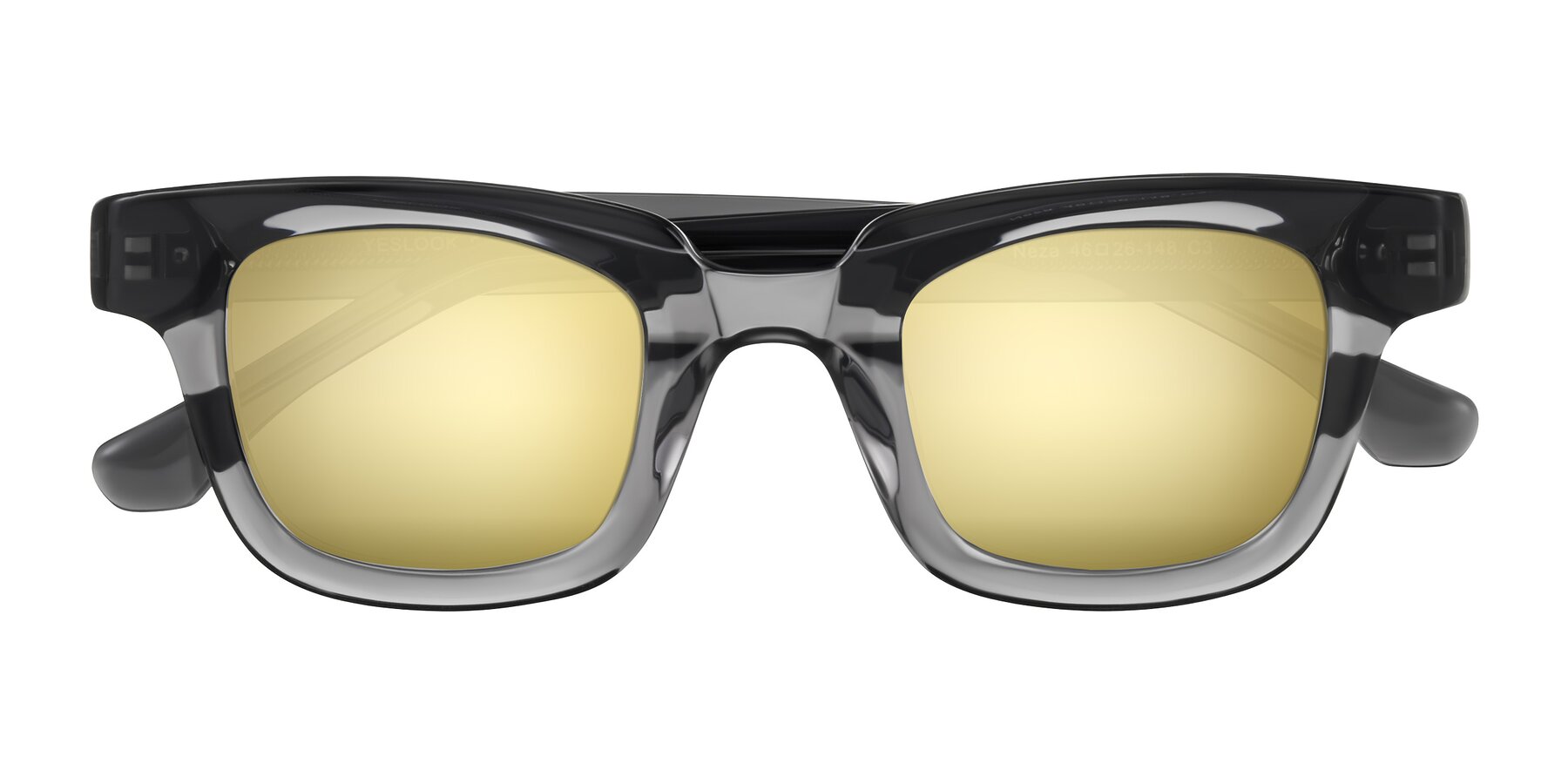 Folded Front of Neza in Dark Gray with Gold Mirrored Lenses