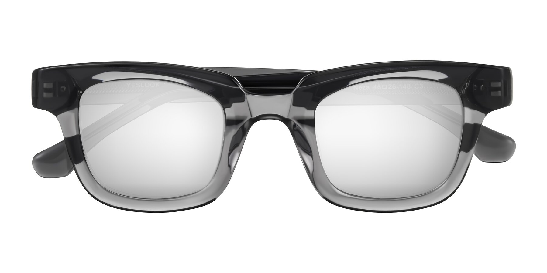 Folded Front of Neza in Dark Gray with Silver Mirrored Lenses