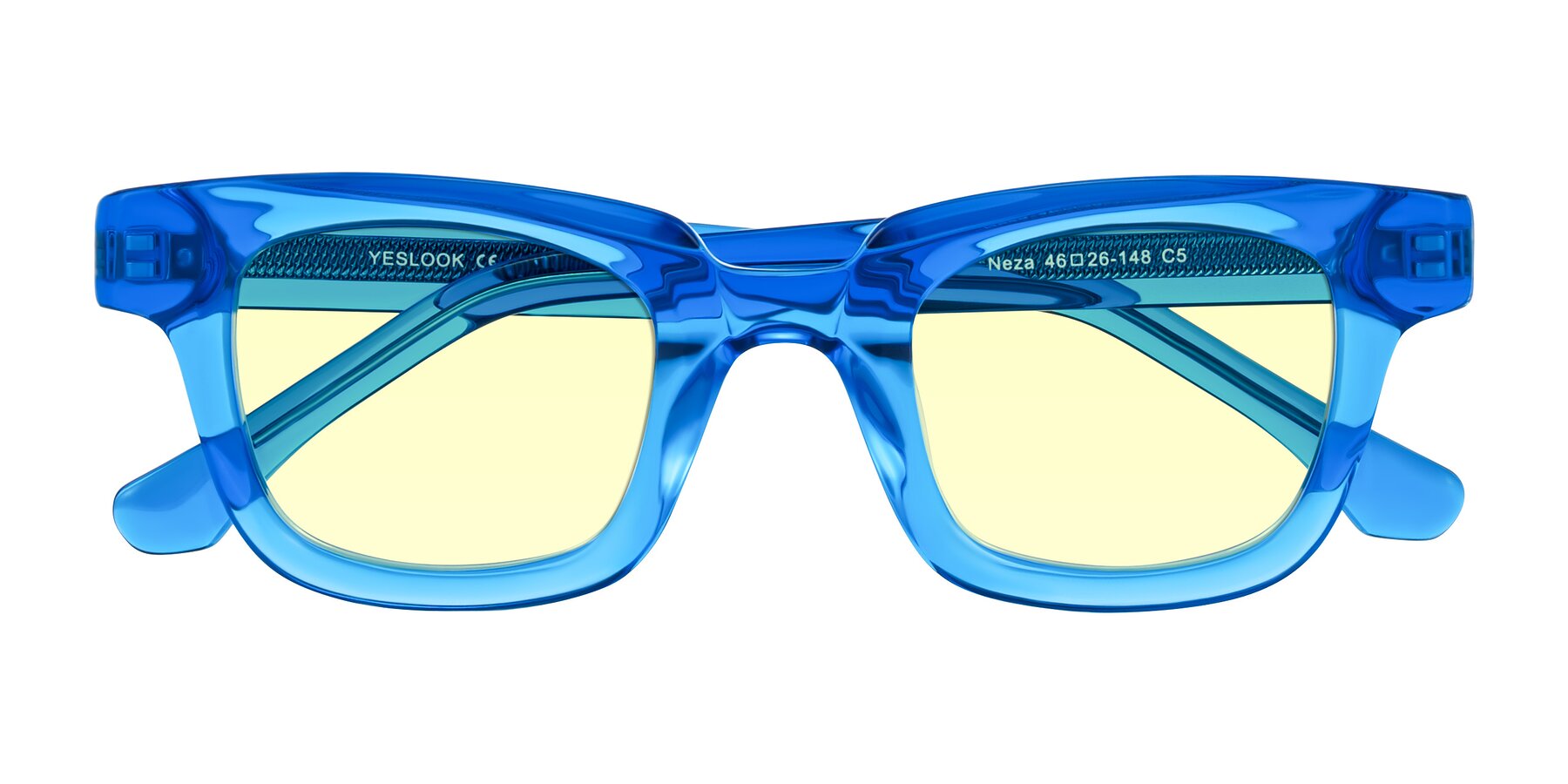 Folded Front of Neza in Blue with Light Yellow Tinted Lenses