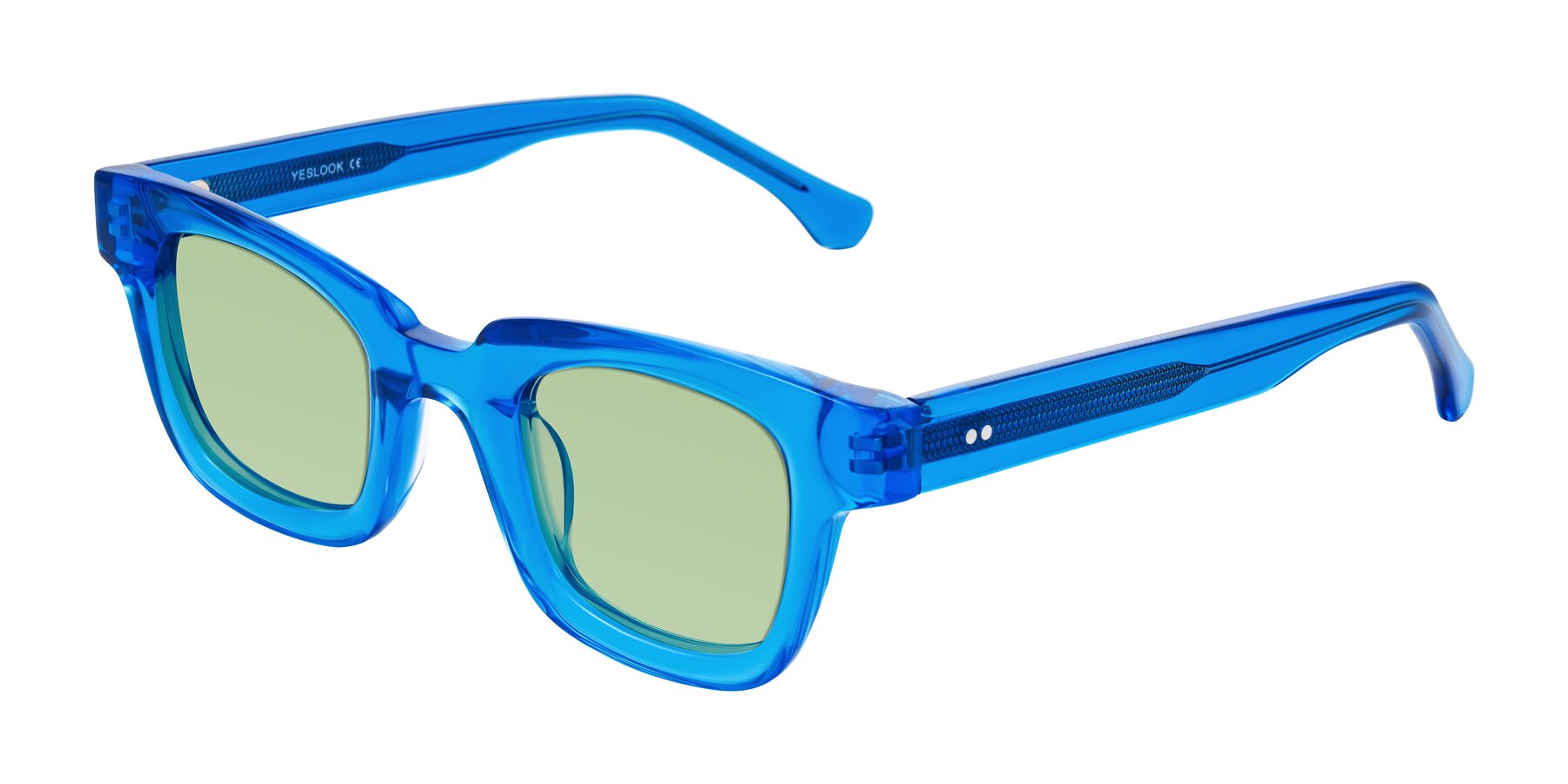 Angle of Neza in Blue with Medium Green Tinted Lenses
