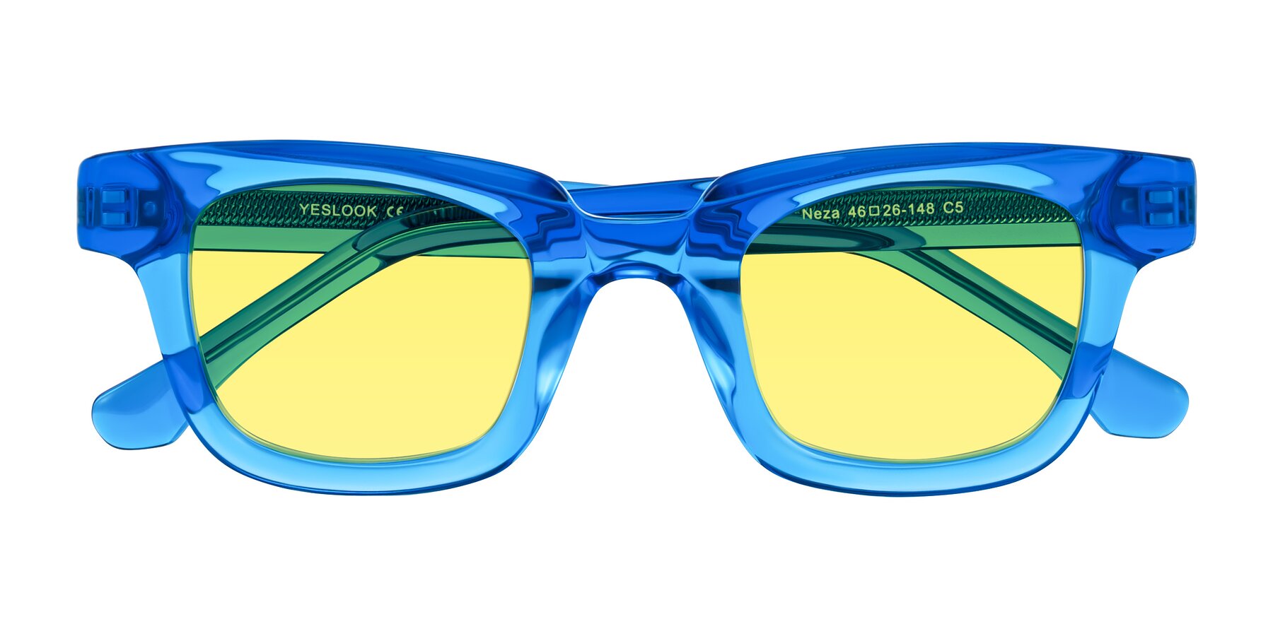 Folded Front of Neza in Blue with Medium Yellow Tinted Lenses