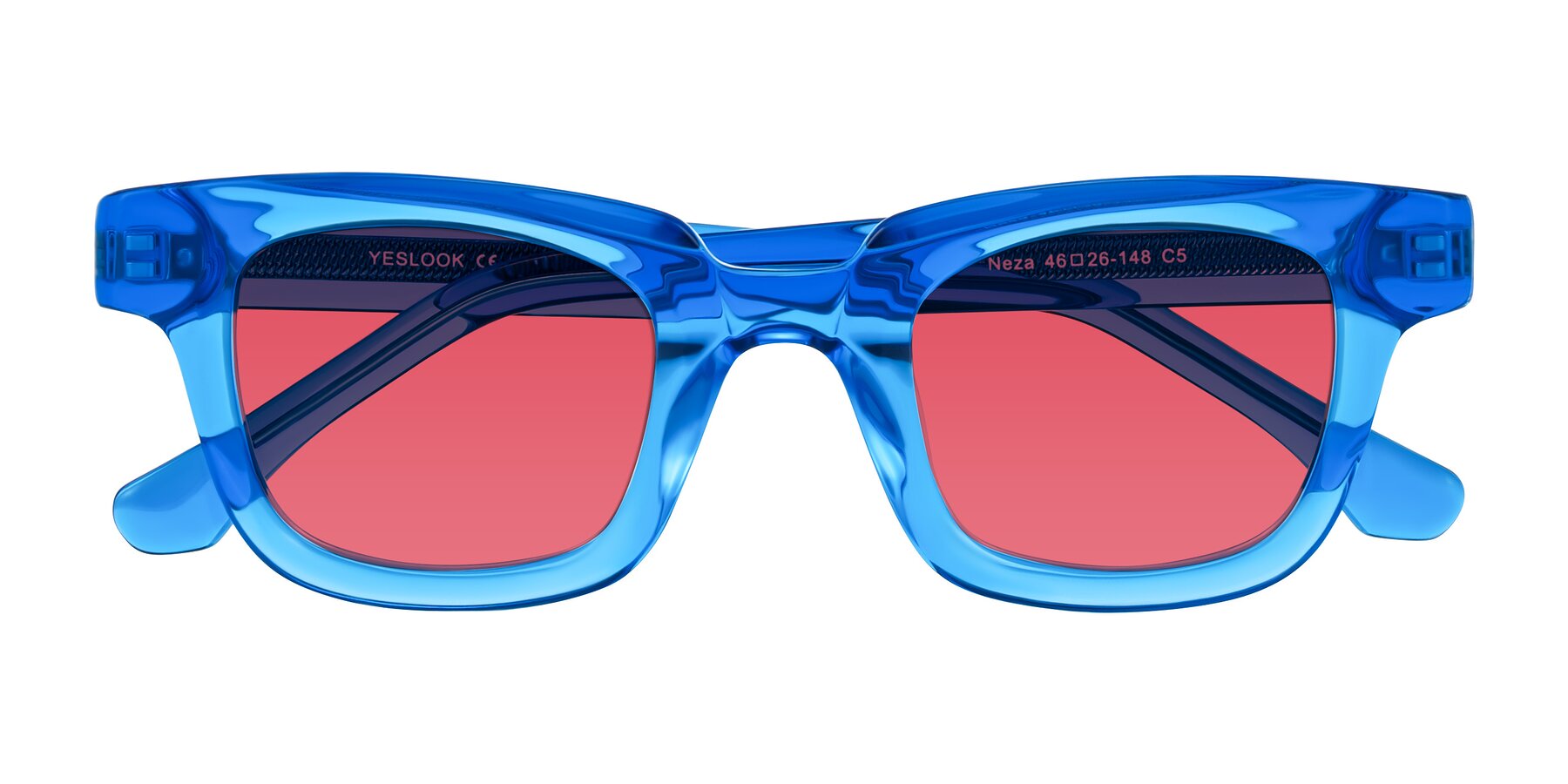 Folded Front of Neza in Blue with Red Tinted Lenses
