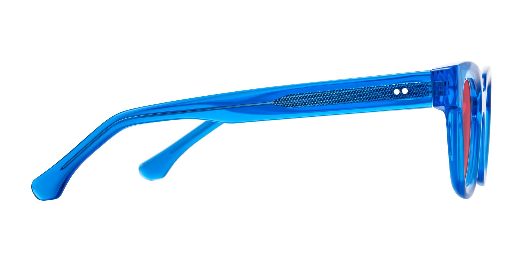 Side of Neza in Blue with Red Tinted Lenses