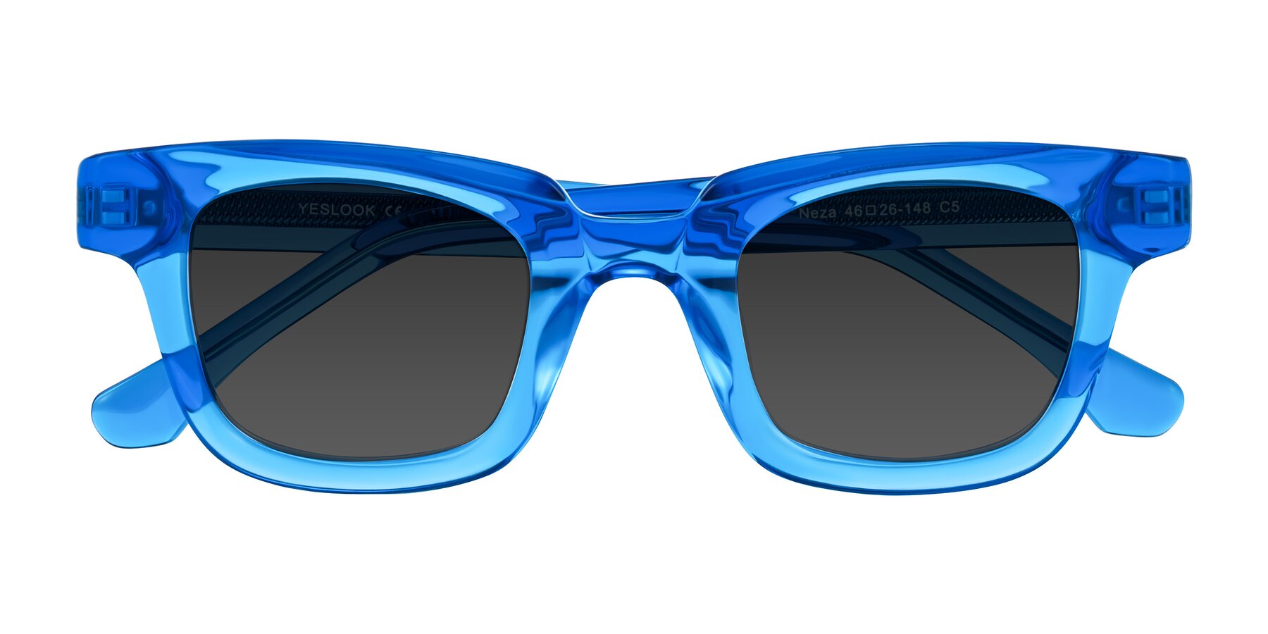 Folded Front of Neza in Blue with Gray Tinted Lenses