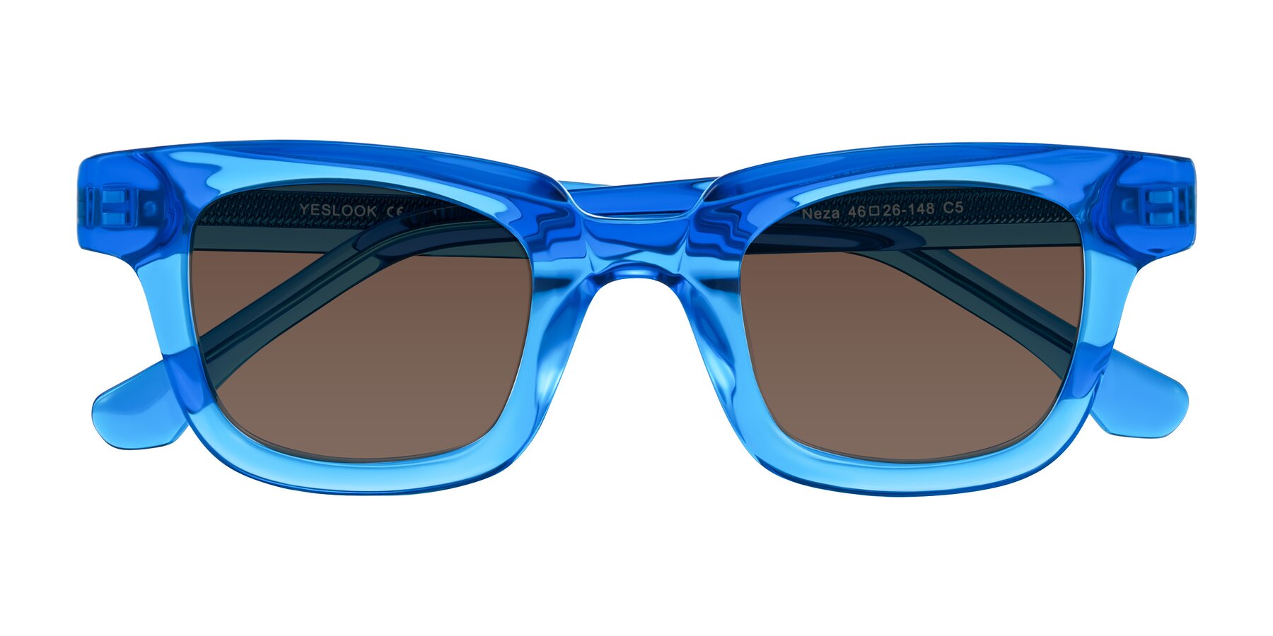 Folded Front of Neza in Blue with Brown Tinted Lenses