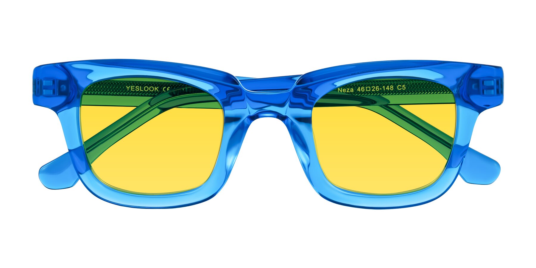 Folded Front of Neza in Blue with Yellow Tinted Lenses