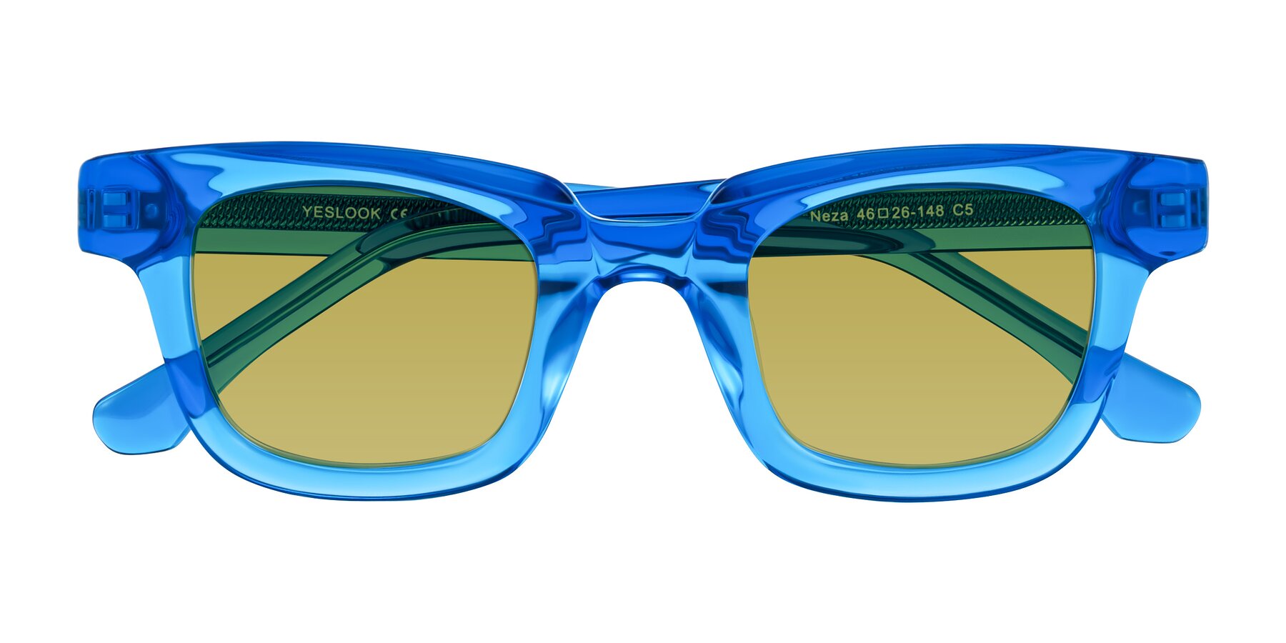 Folded Front of Neza in Blue with Champagne Tinted Lenses