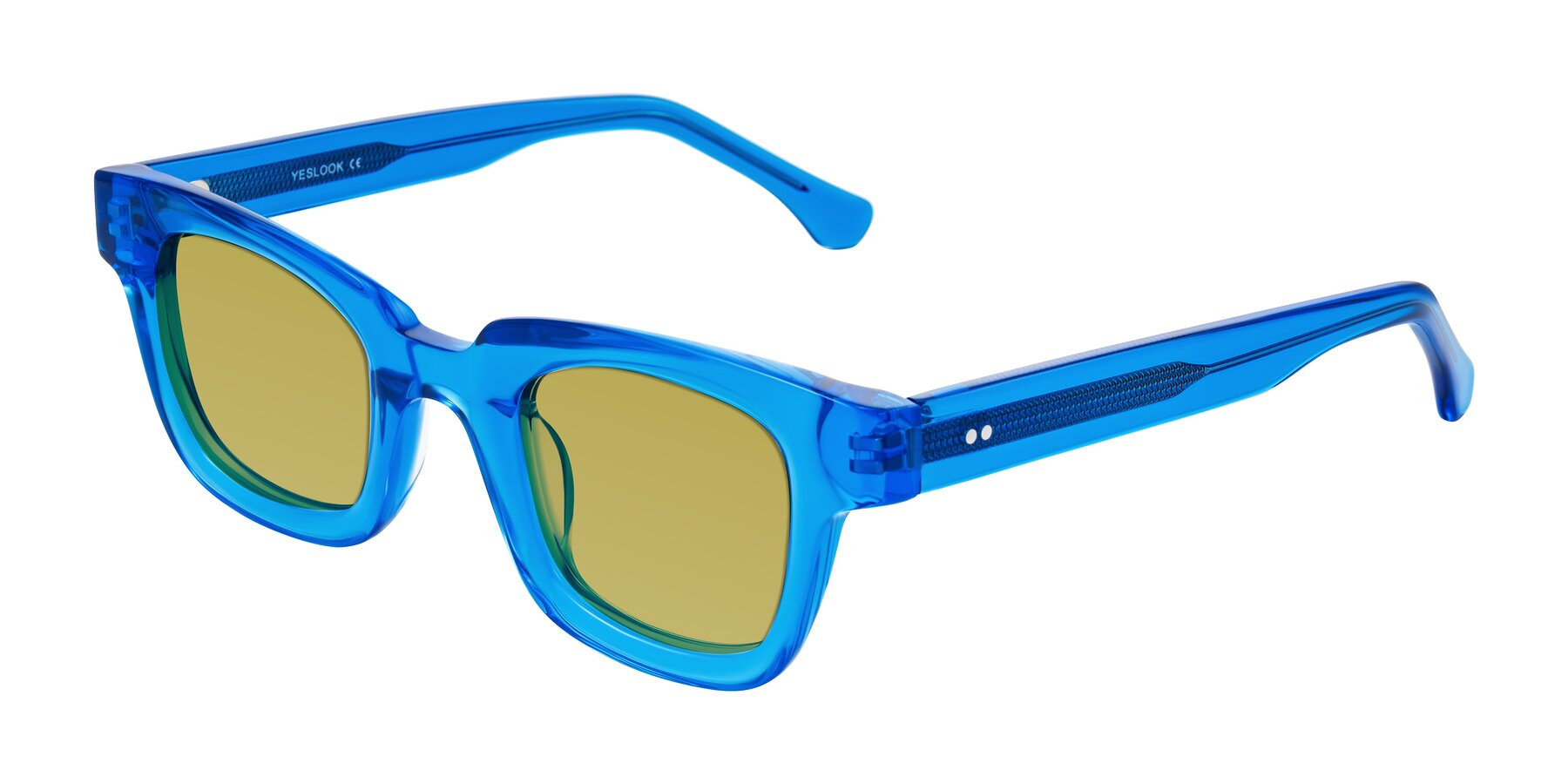 Angle of Neza in Blue with Champagne Tinted Lenses