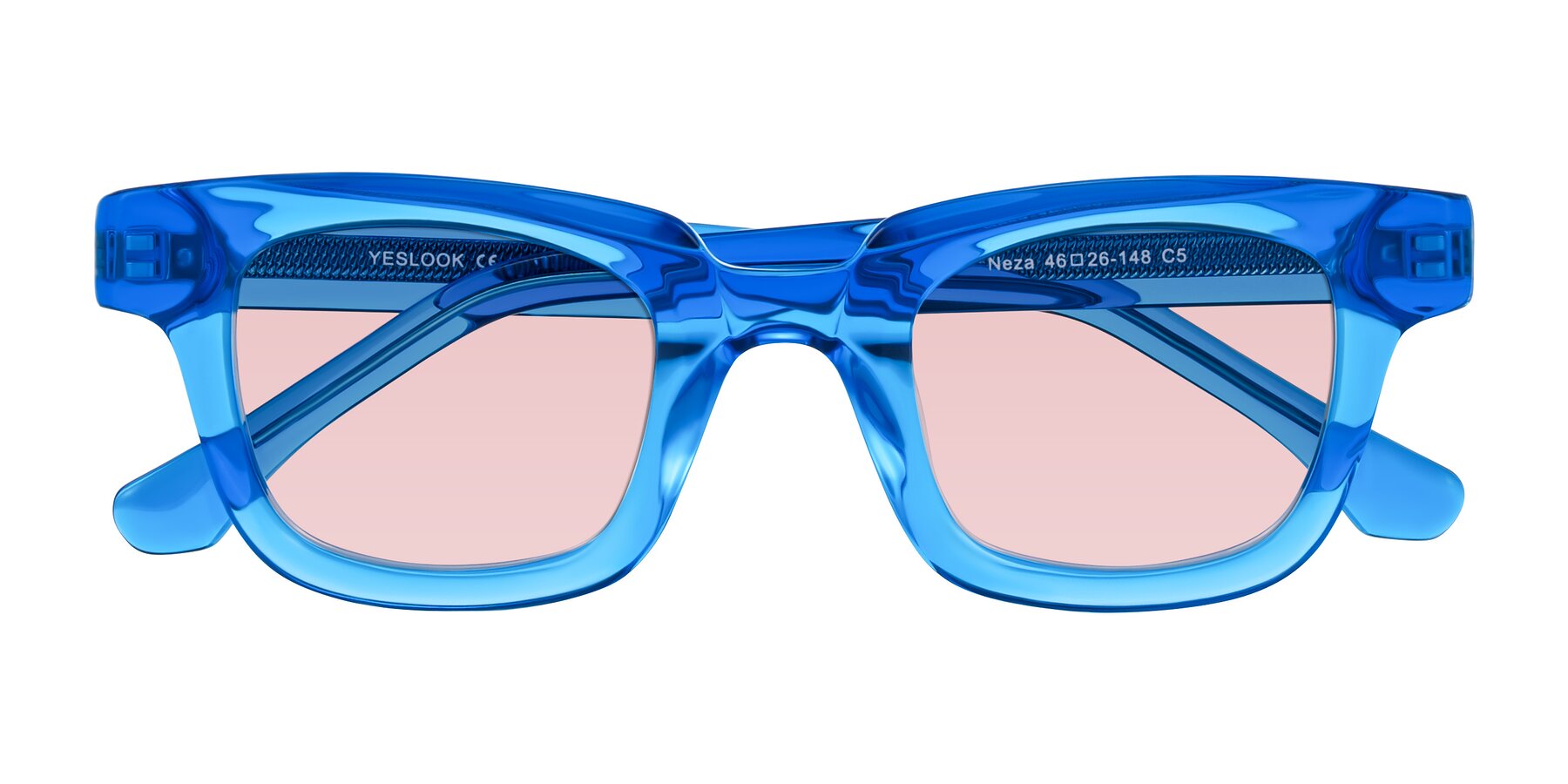 Folded Front of Neza in Blue with Light Garnet Tinted Lenses