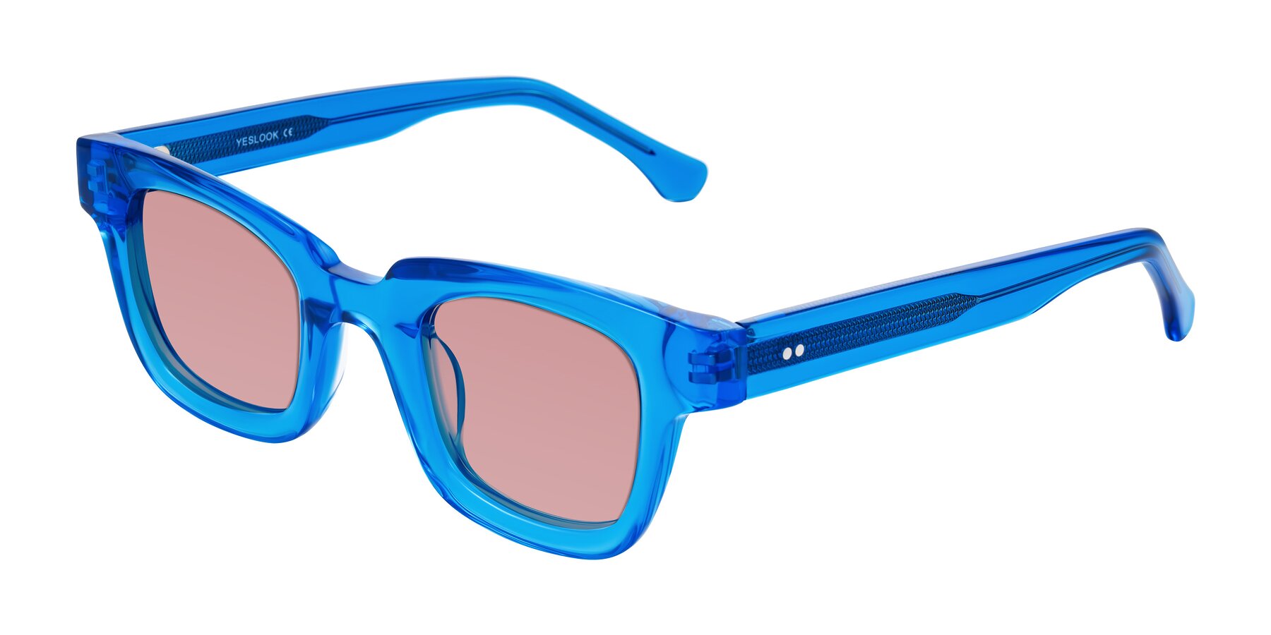 Angle of Neza in Blue with Medium Garnet Tinted Lenses
