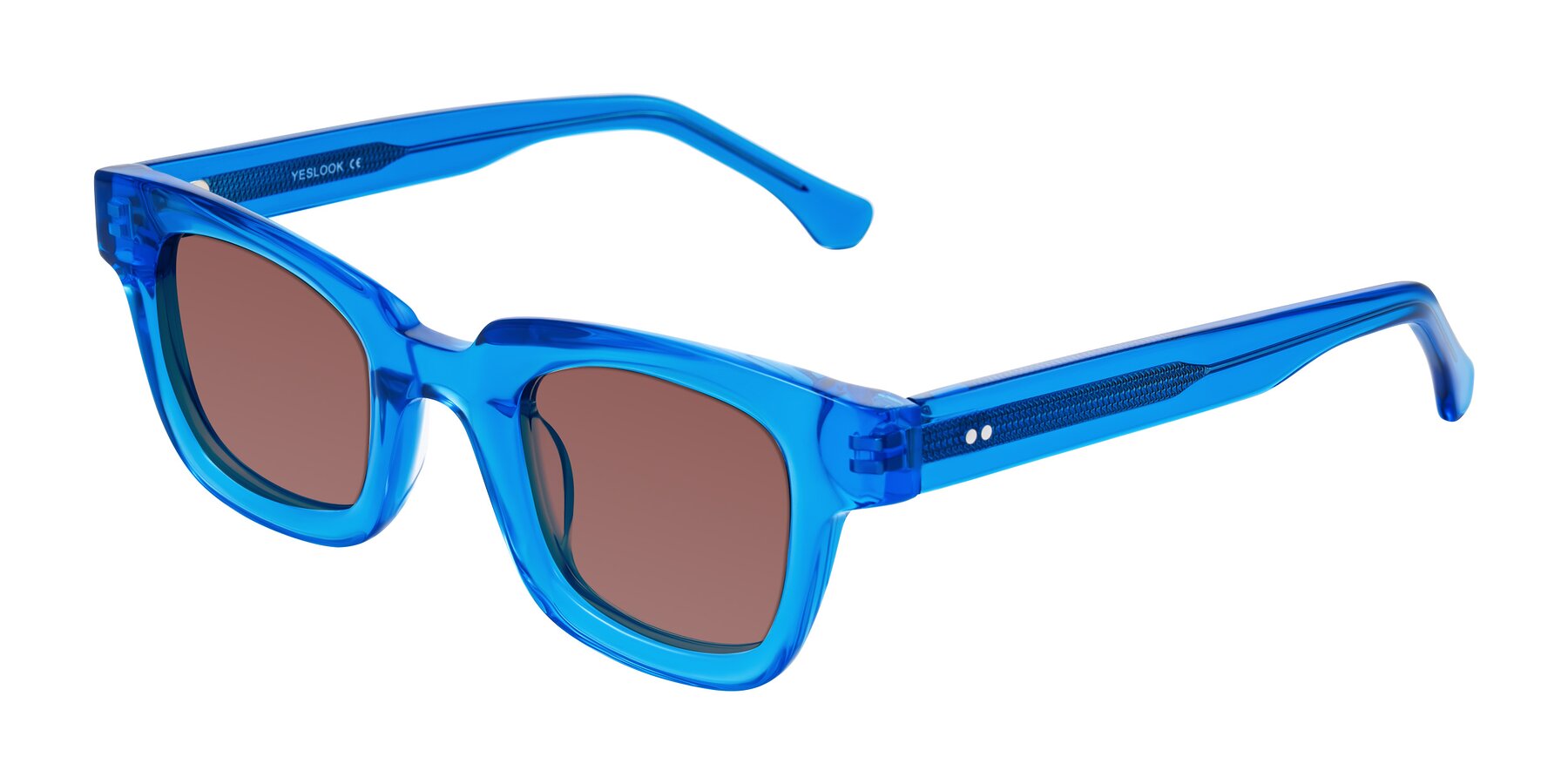 Angle of Neza in Blue with Garnet Tinted Lenses