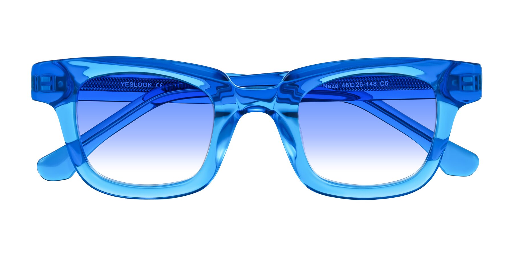 Folded Front of Neza in Blue with Blue Gradient Lenses