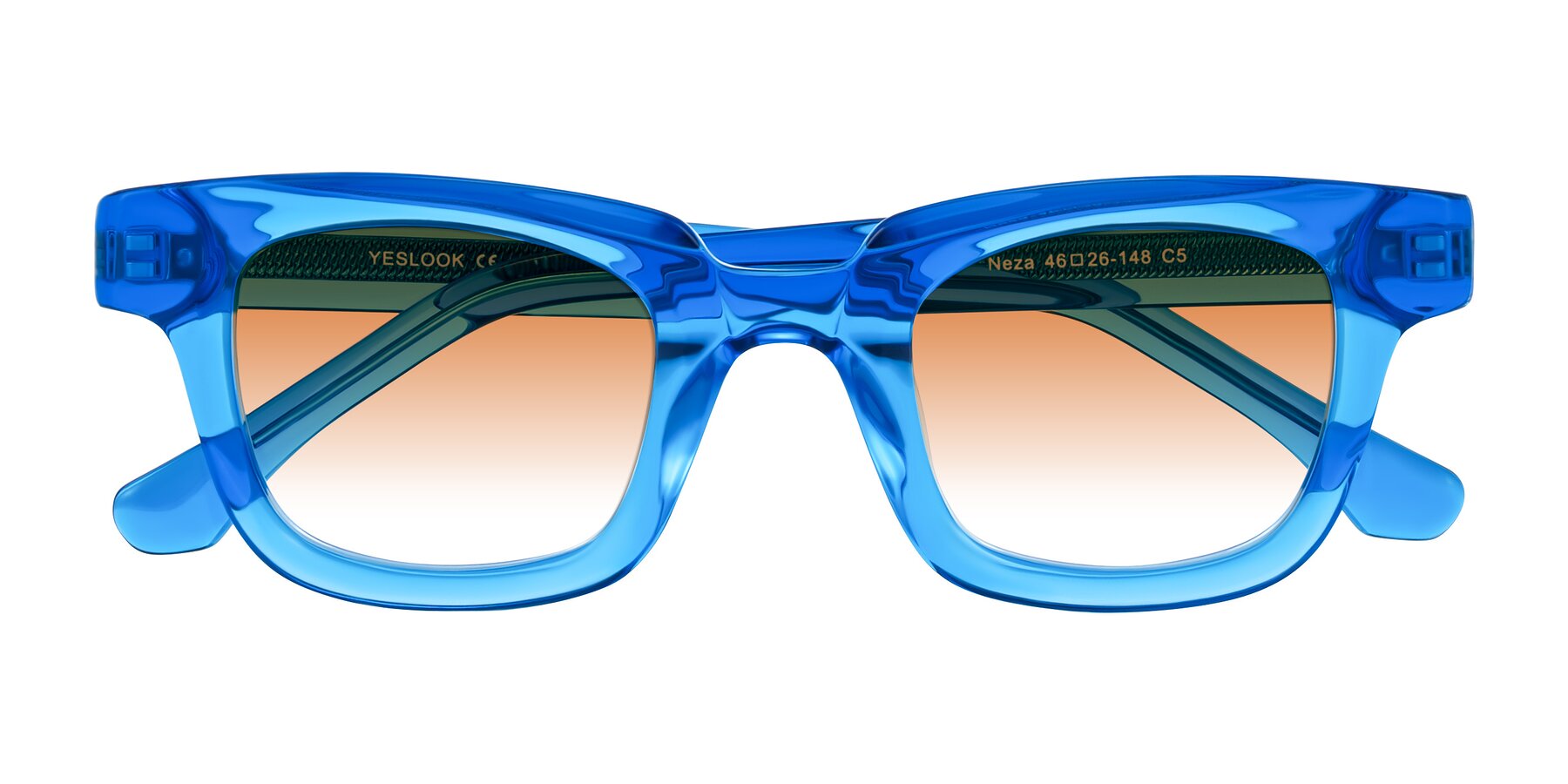Folded Front of Neza in Blue with Orange Gradient Lenses