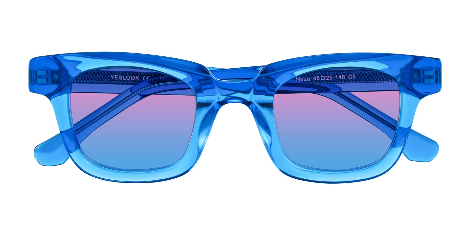 Folded Front of Neza in Blue with Pink / Blue Gradient Lenses
