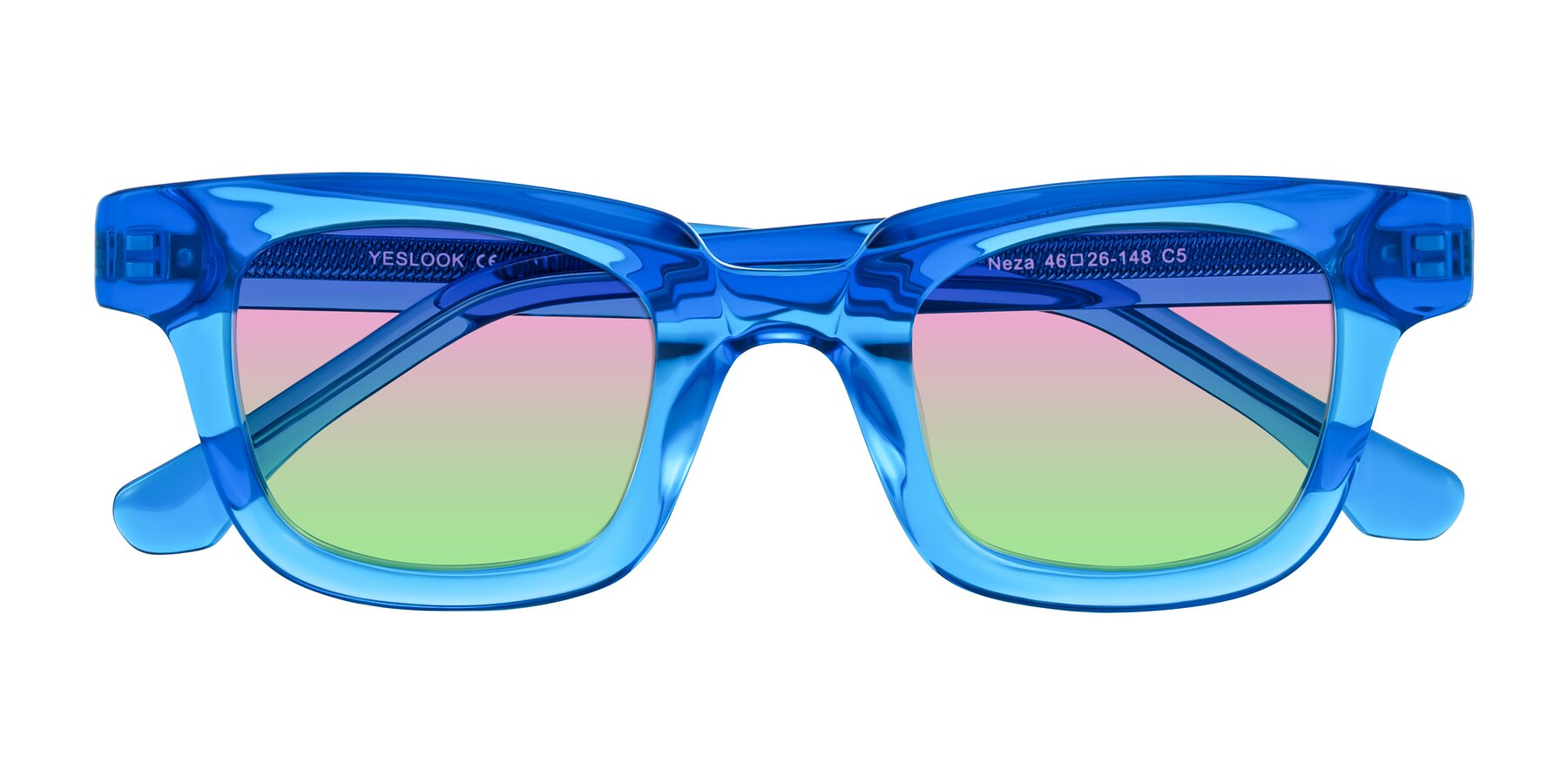 Folded Front of Neza in Blue with Pink / Green Gradient Lenses