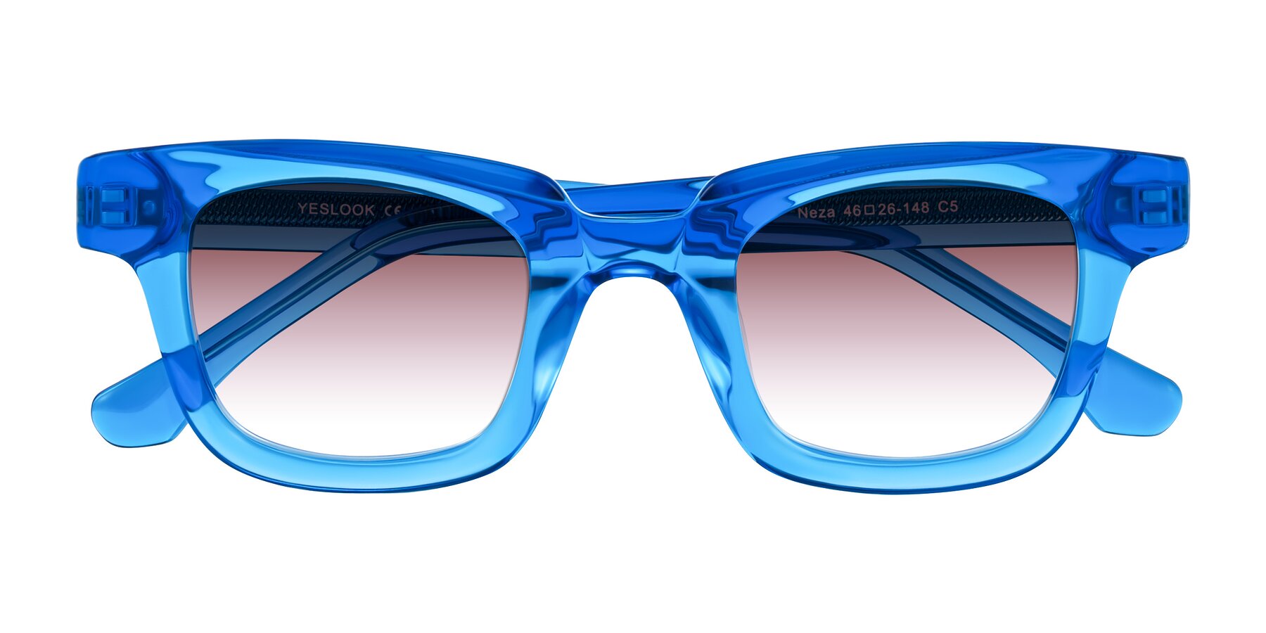 Folded Front of Neza in Blue with Garnet Gradient Lenses