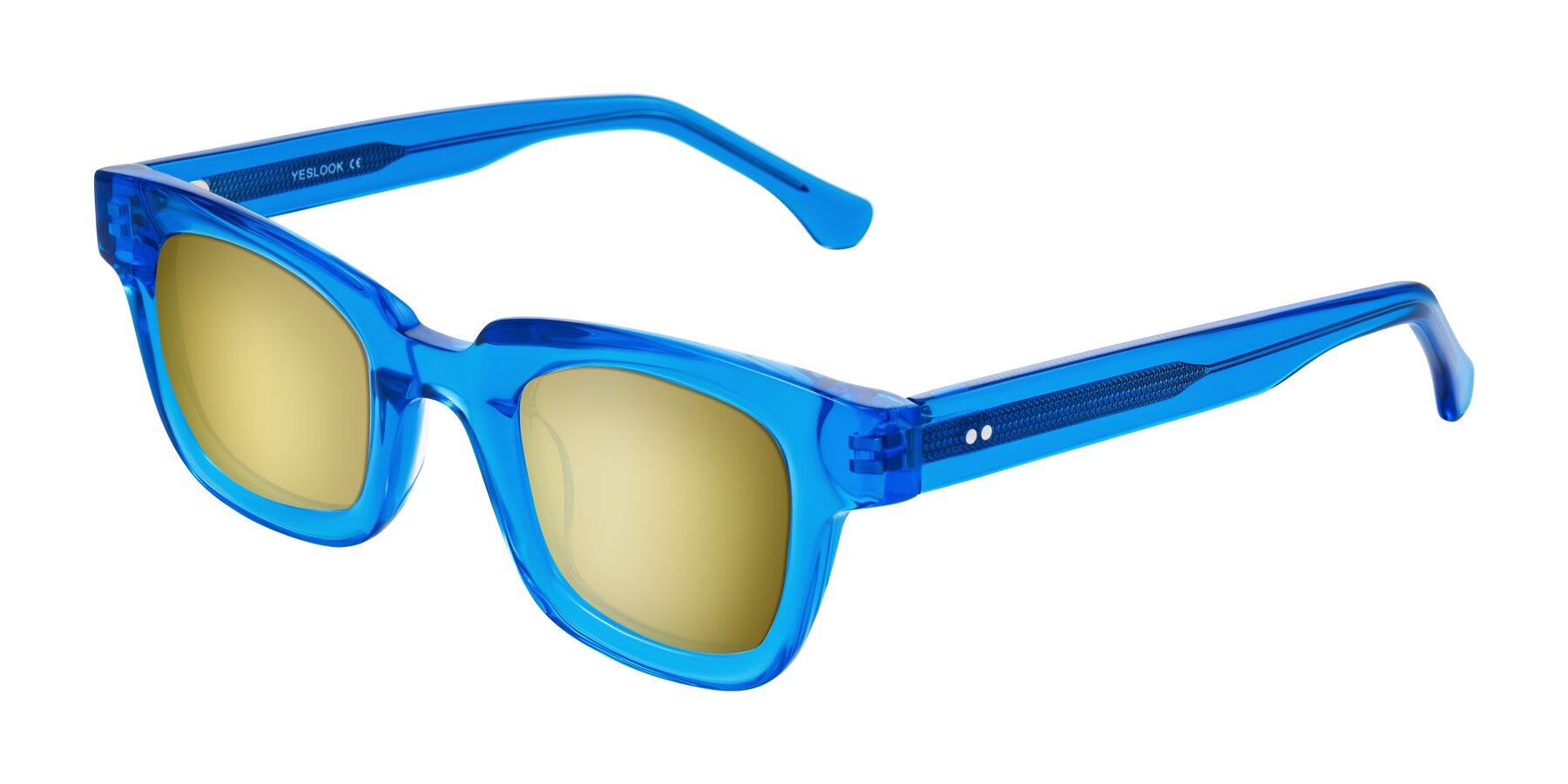 Angle of Neza in Blue with Gold Mirrored Lenses