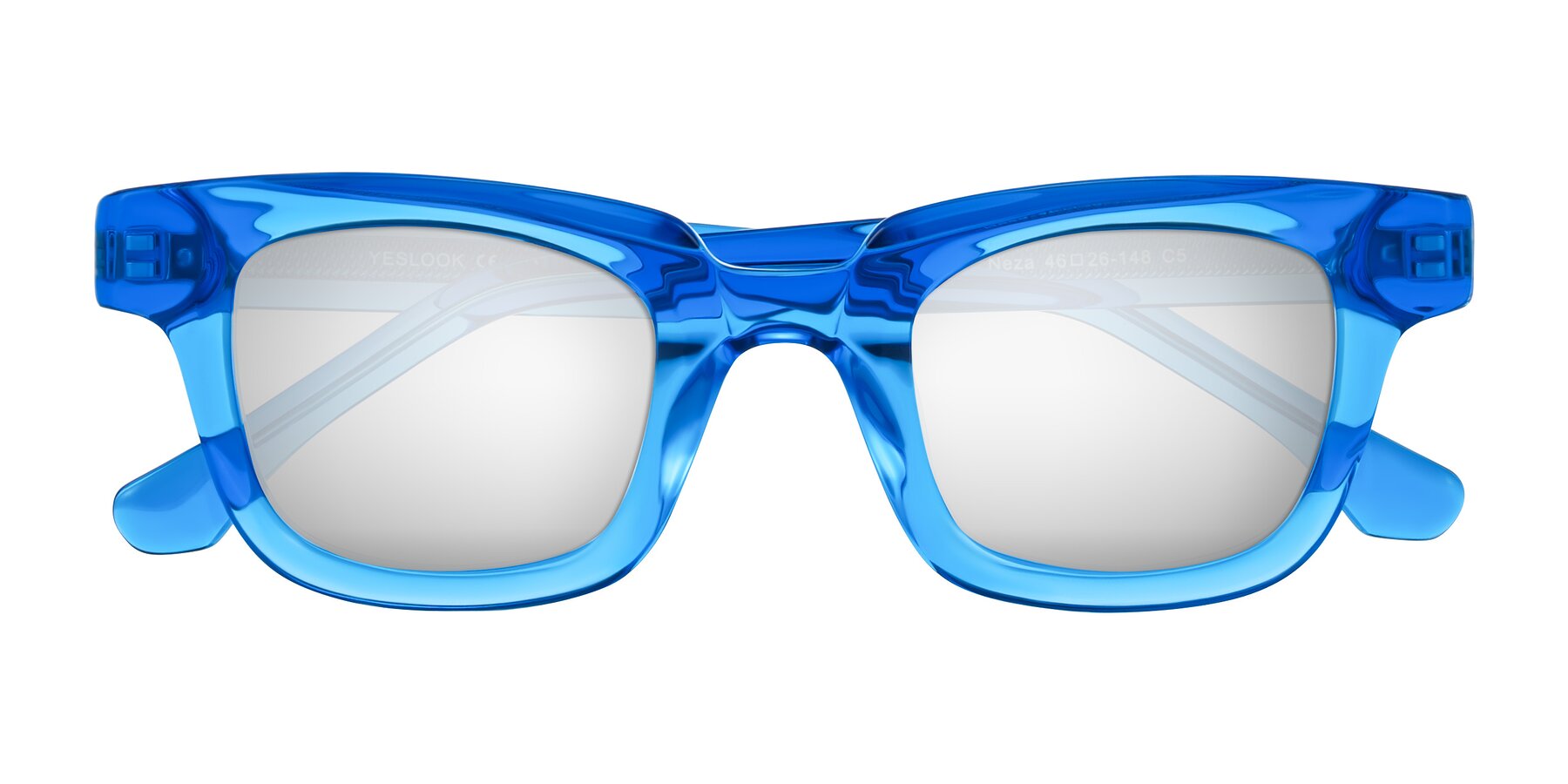 Folded Front of Neza in Blue with Silver Mirrored Lenses