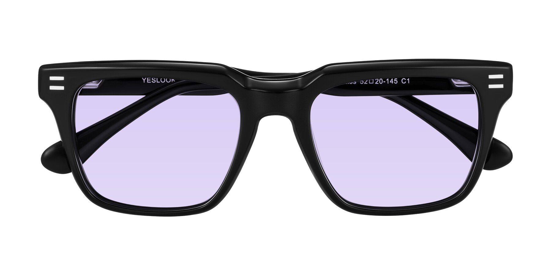 Folded Front of Bliss in Black with Light Purple Tinted Lenses