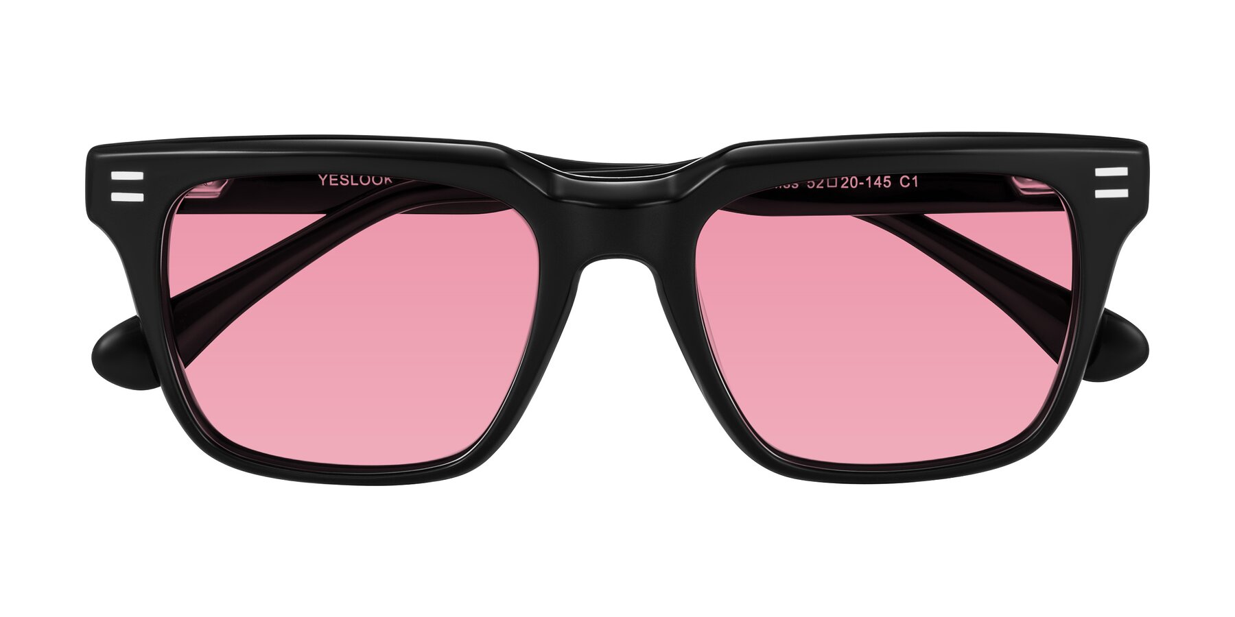 Folded Front of Bliss in Black with Pink Tinted Lenses