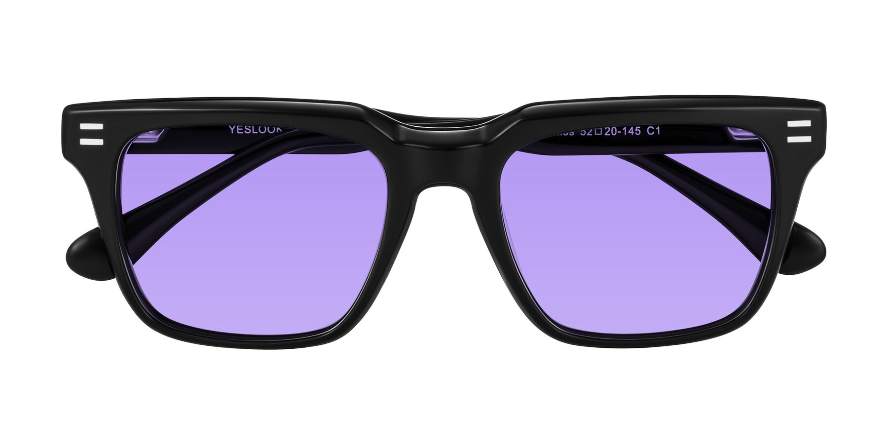 Folded Front of Bliss in Black with Medium Purple Tinted Lenses