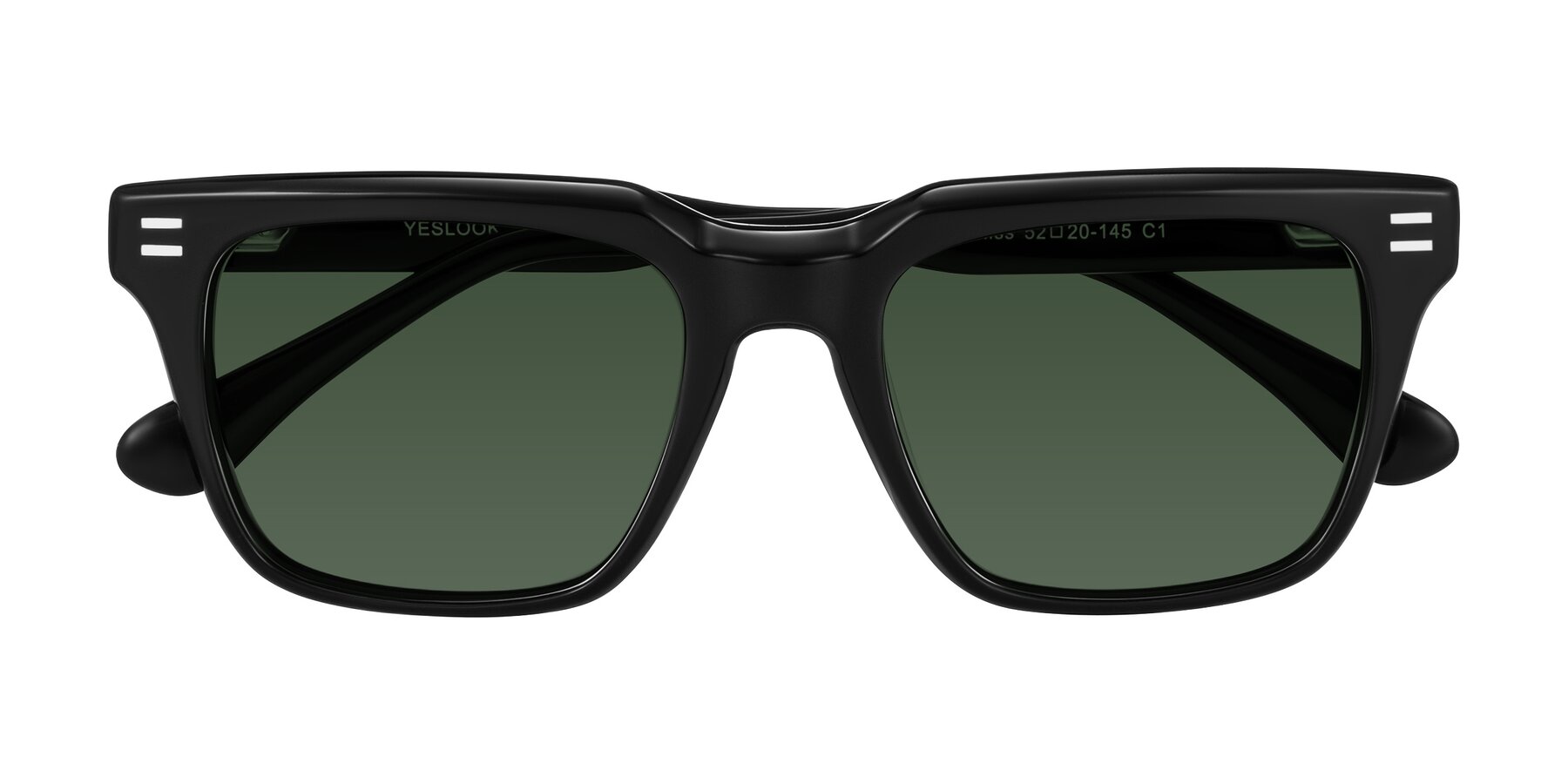 Folded Front of Bliss in Black with Green Tinted Lenses
