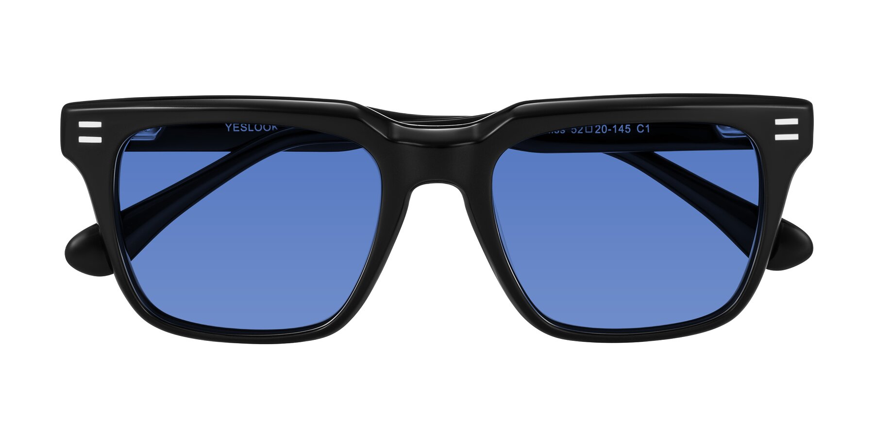 Folded Front of Bliss in Black with Blue Tinted Lenses