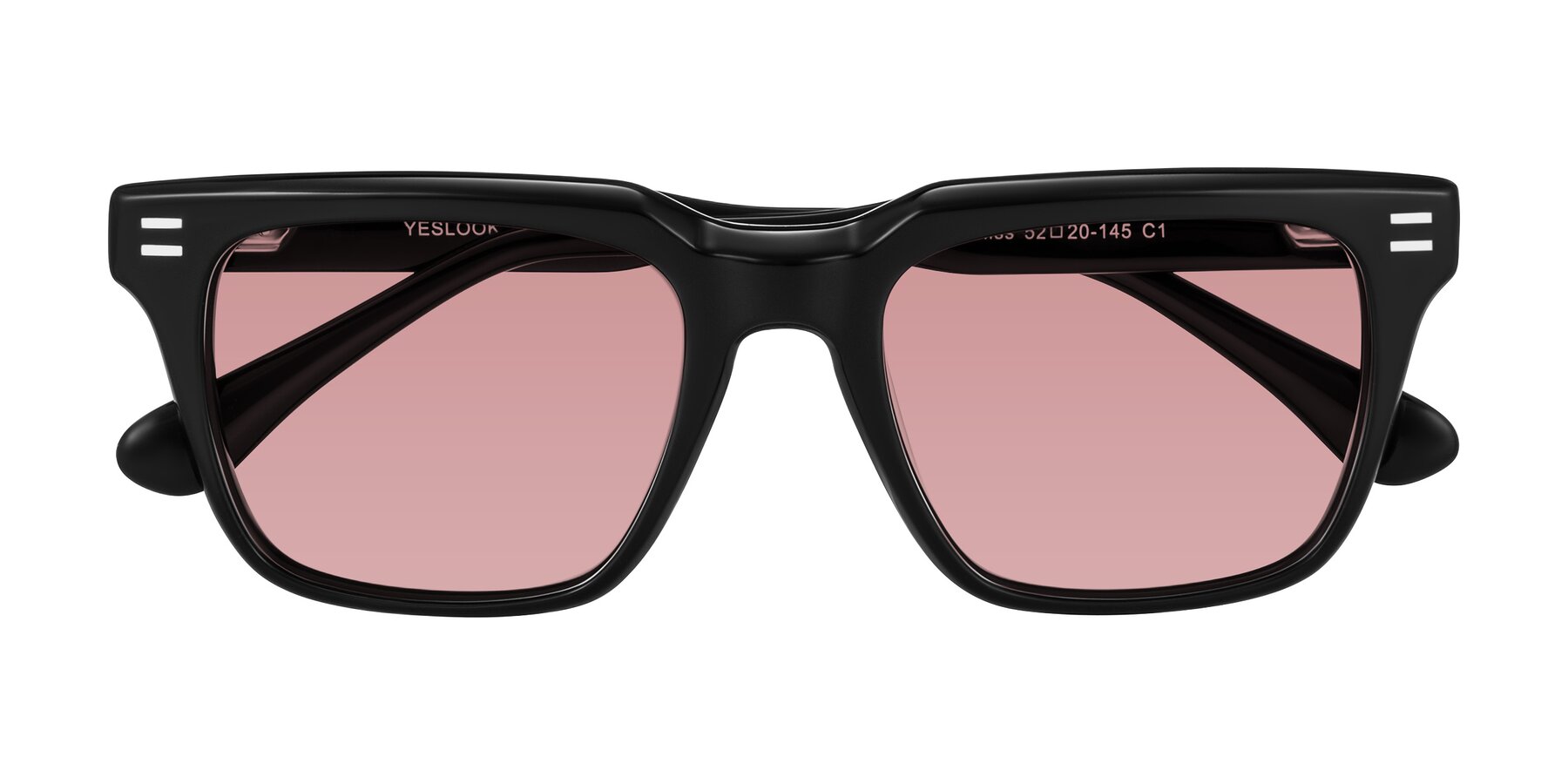 Folded Front of Bliss in Black with Medium Garnet Tinted Lenses