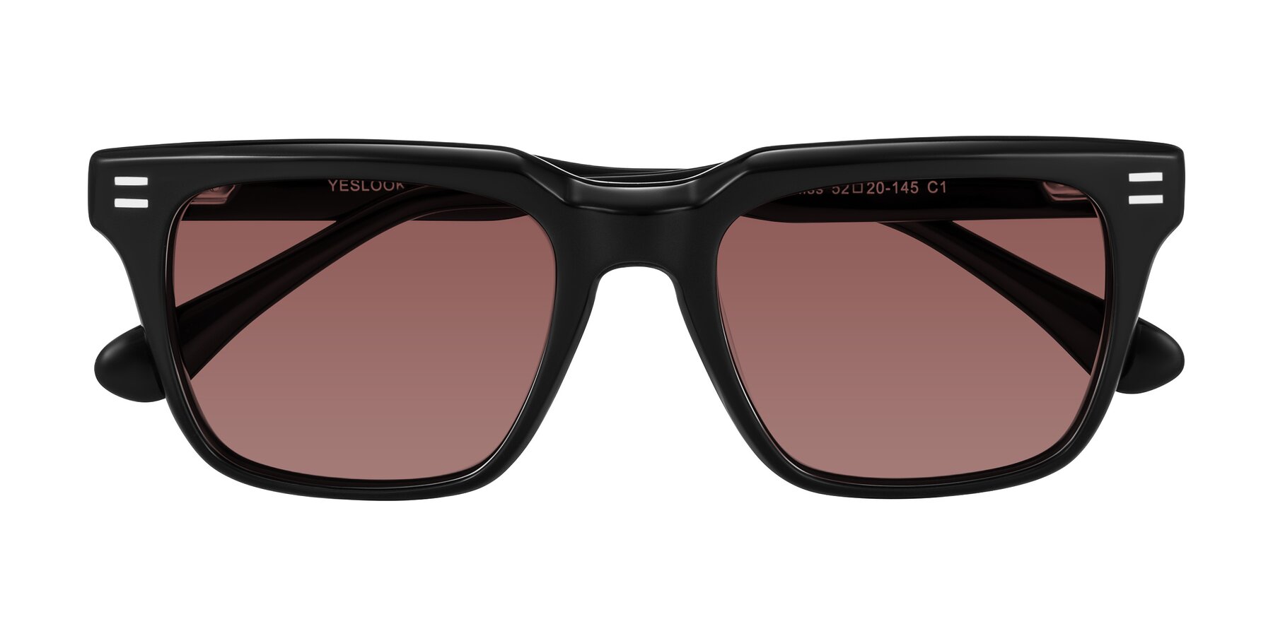 Folded Front of Bliss in Black with Garnet Tinted Lenses