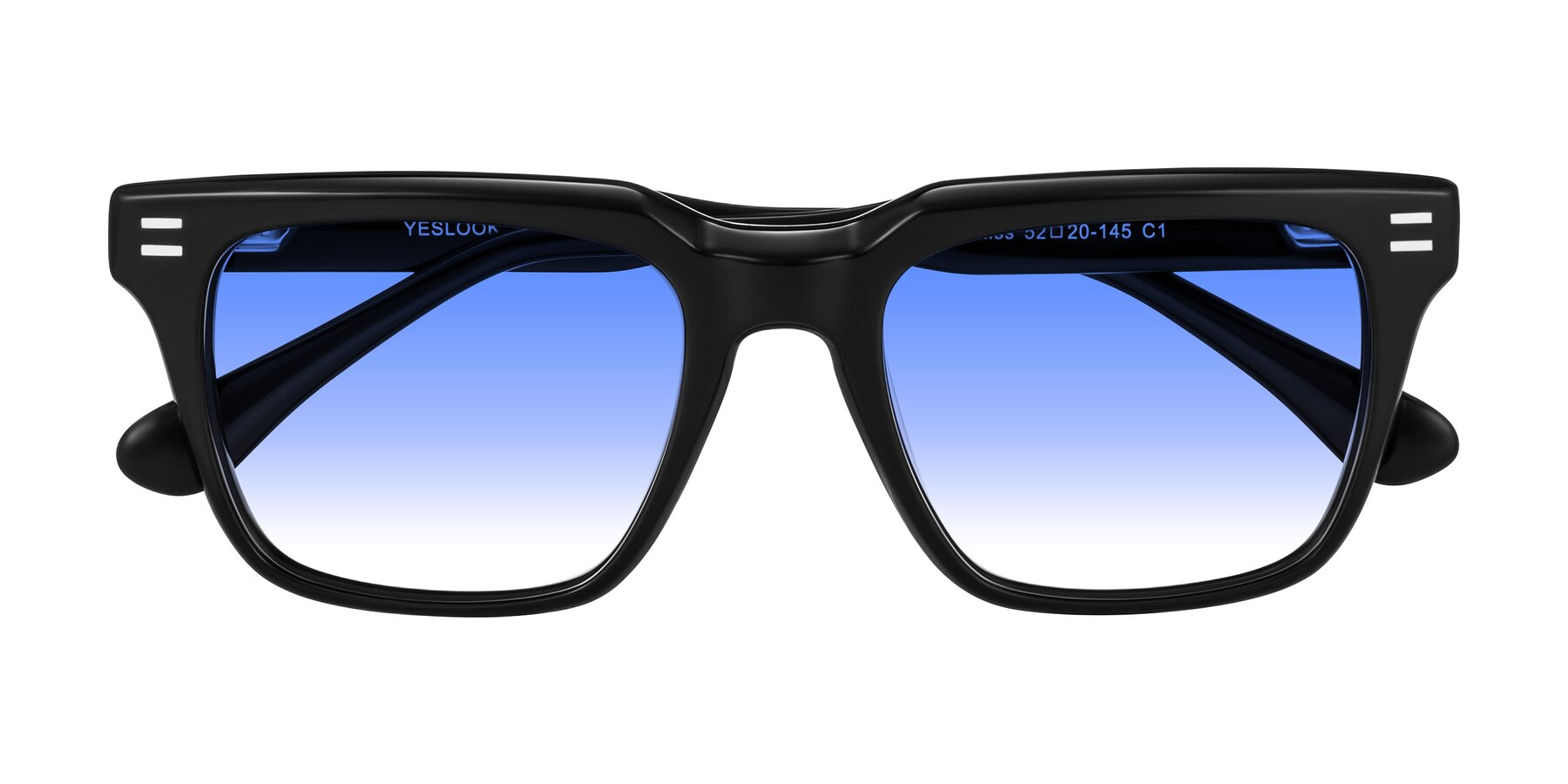Folded Front of Bliss in Black with Blue Gradient Lenses