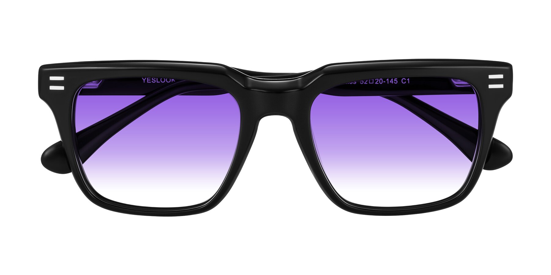 Folded Front of Bliss in Black with Purple Gradient Lenses