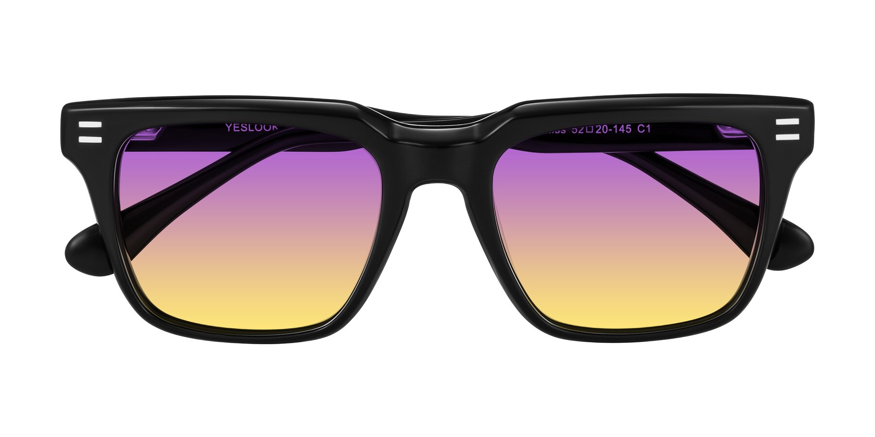Folded Front of Bliss in Black with Purple / Yellow Gradient Lenses