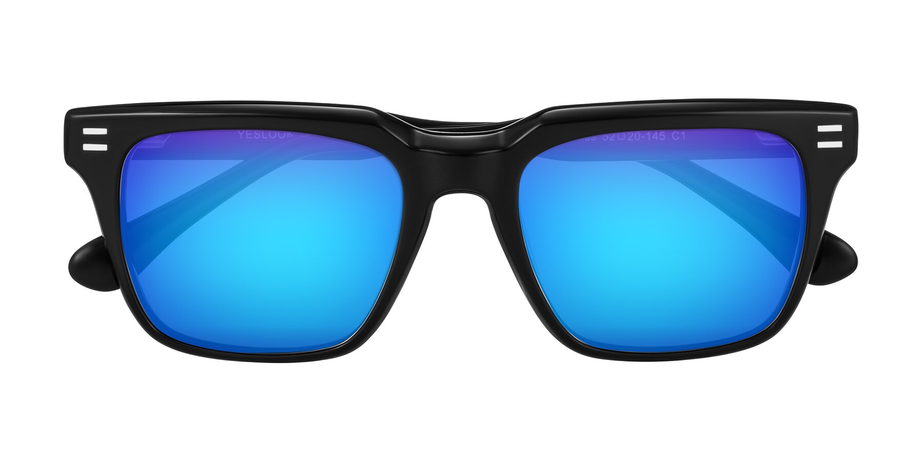 Folded Front of Bliss in Black with Blue Mirrored Lenses