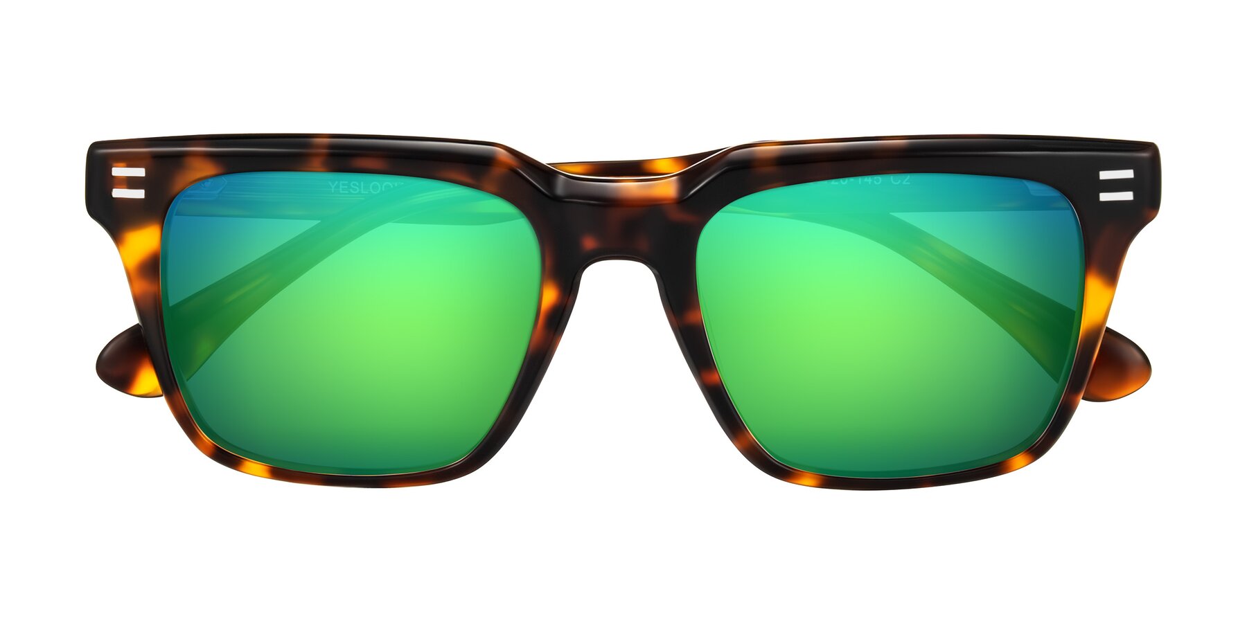 Folded Front of Bliss in Tortoise with Green Mirrored Lenses