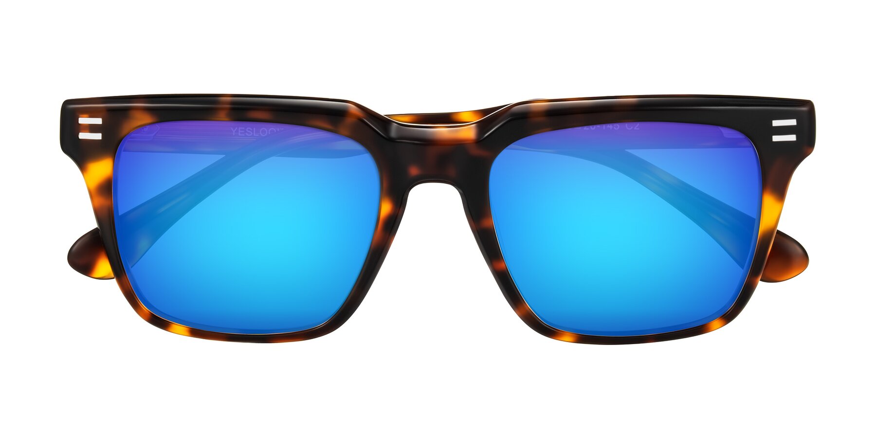 Folded Front of Bliss in Tortoise with Blue Mirrored Lenses