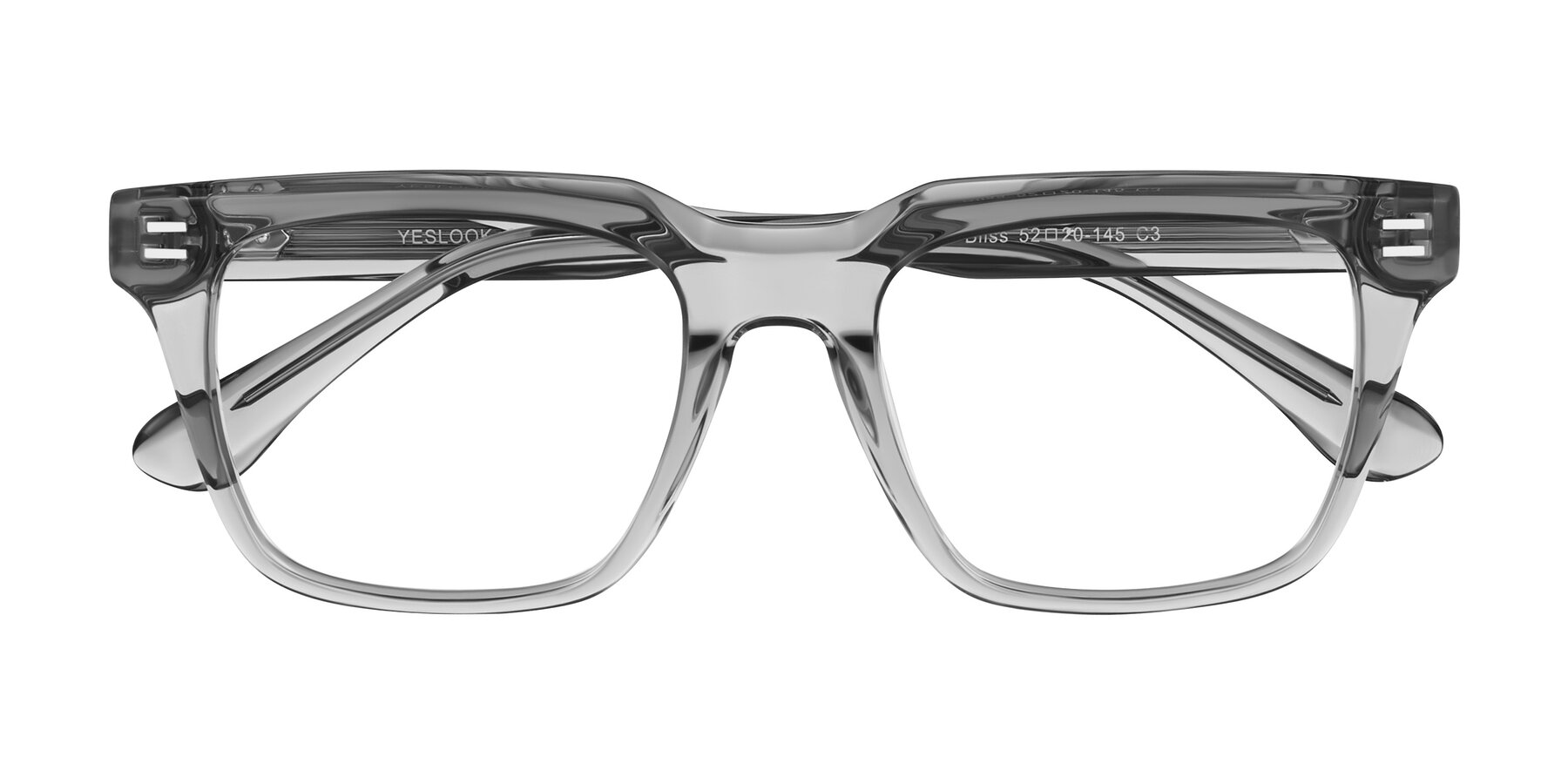 Folded Front of Bliss in Transparent Gray with Clear Reading Eyeglass Lenses