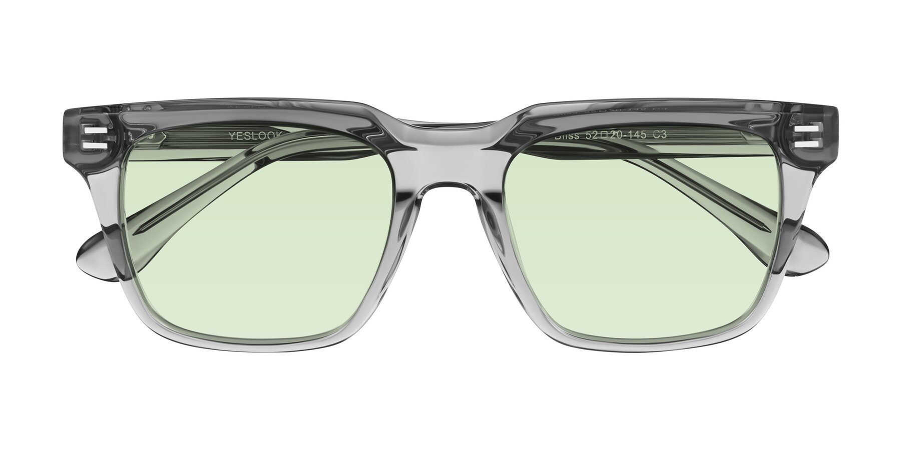 Folded Front of Bliss in Transparent Gray with Light Green Tinted Lenses