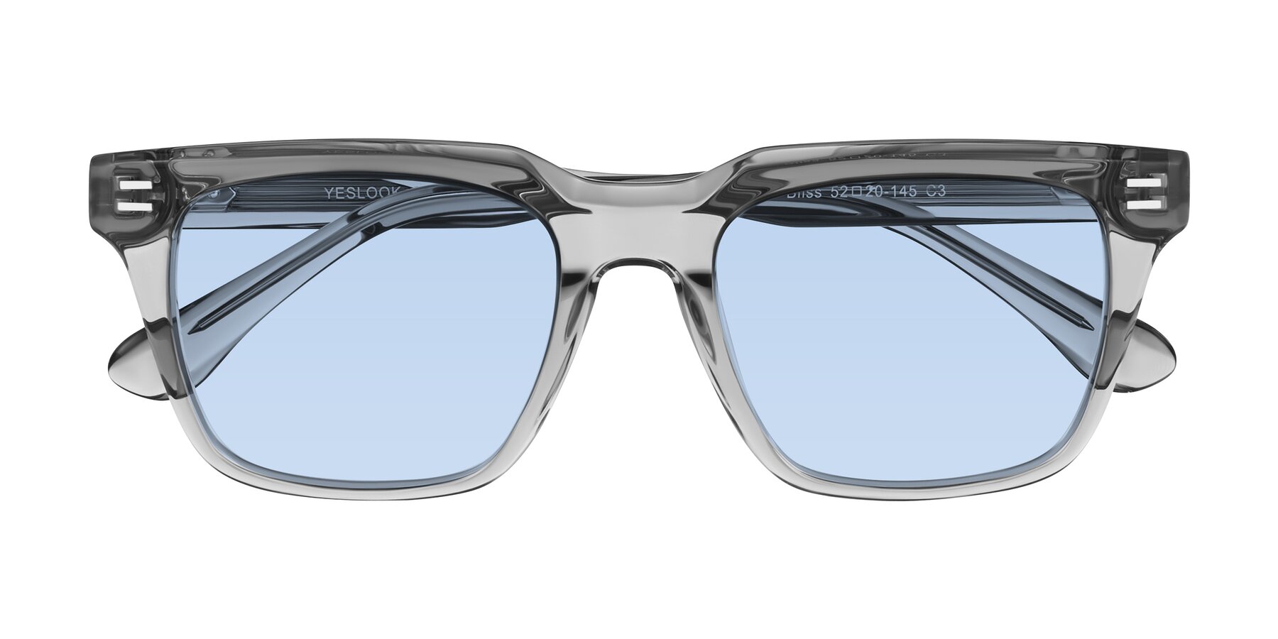 Folded Front of Bliss in Transparent Gray with Light Blue Tinted Lenses