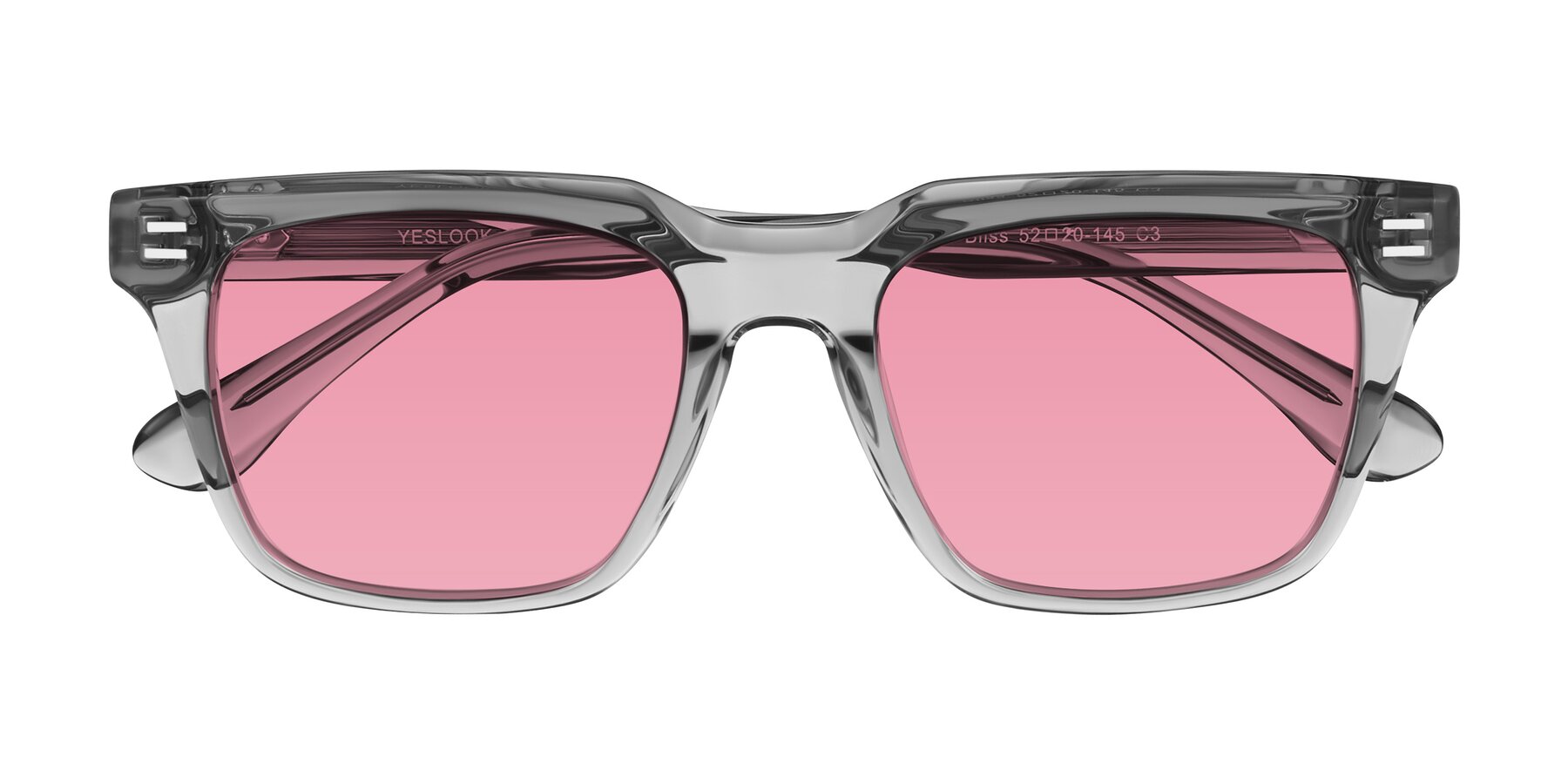 Folded Front of Bliss in Transparent Gray with Pink Tinted Lenses