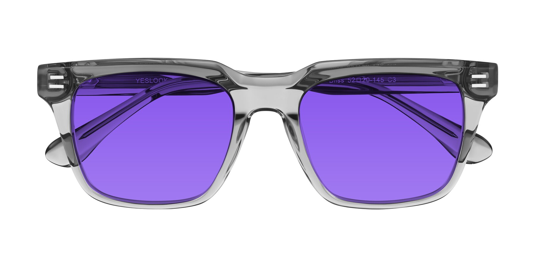 Folded Front of Bliss in Transparent Gray with Purple Tinted Lenses