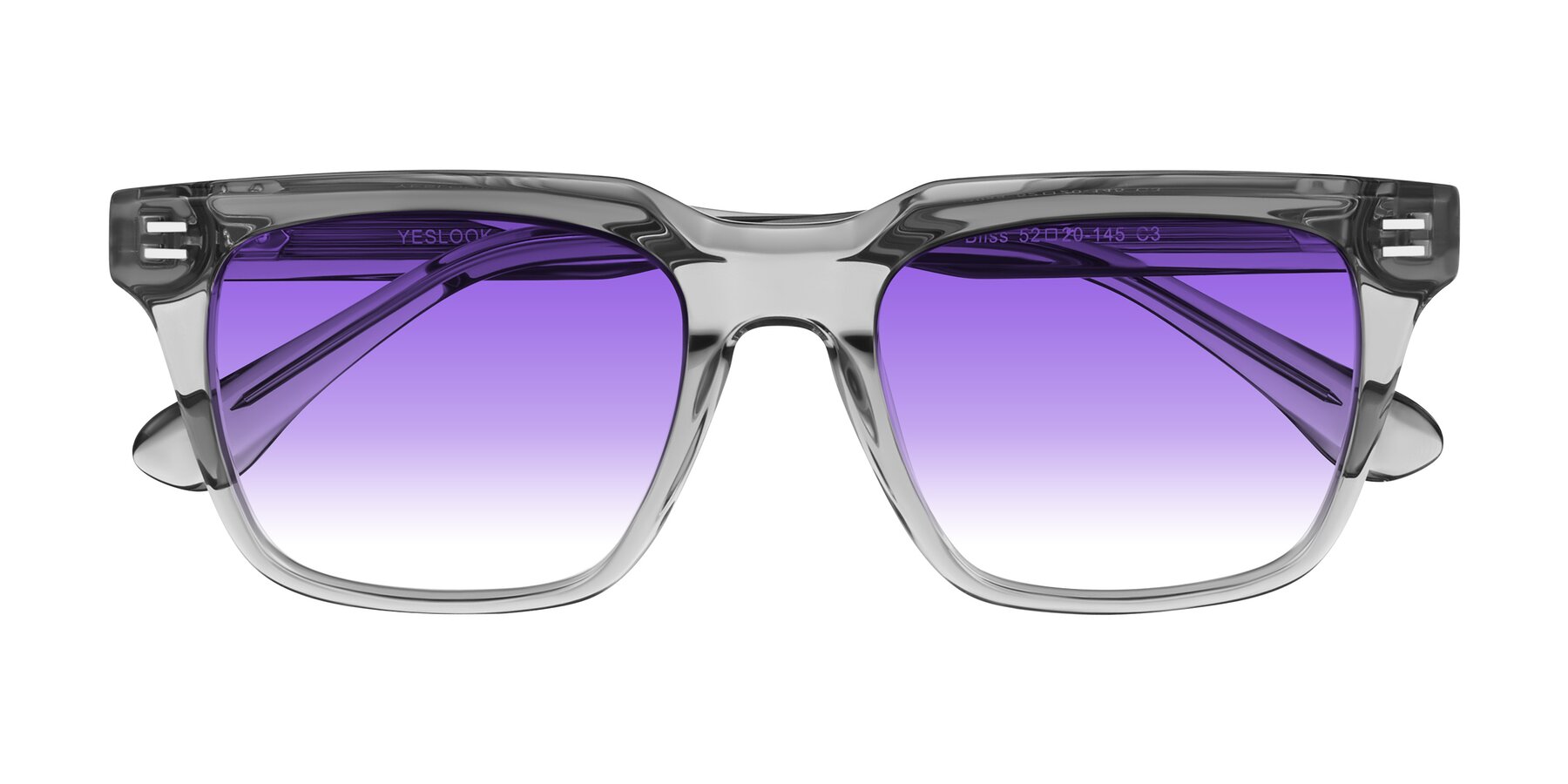 Folded Front of Bliss in Transparent Gray with Purple Gradient Lenses