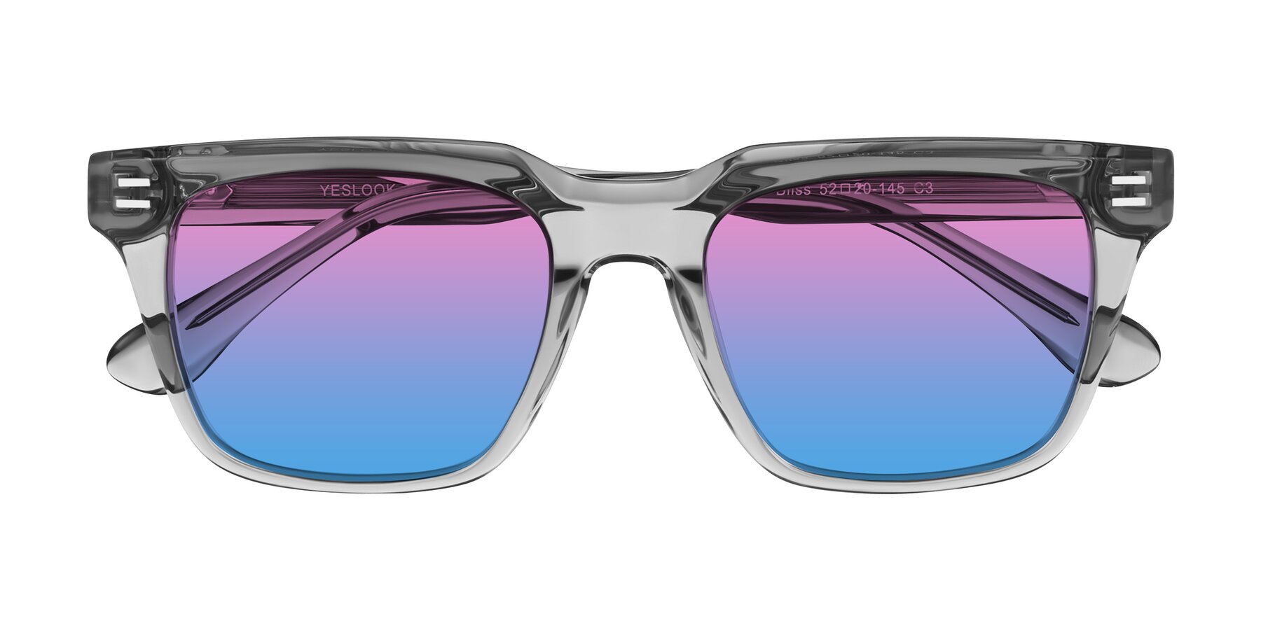 Folded Front of Bliss in Transparent Gray with Pink / Blue Gradient Lenses