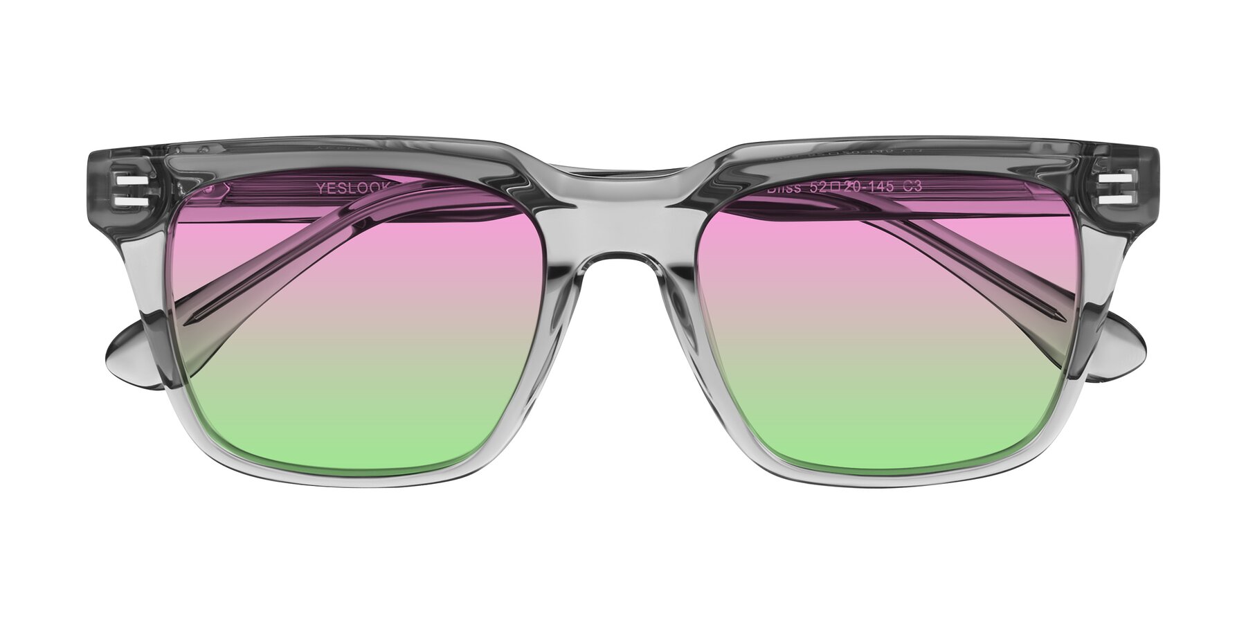 Folded Front of Bliss in Transparent Gray with Pink / Green Gradient Lenses