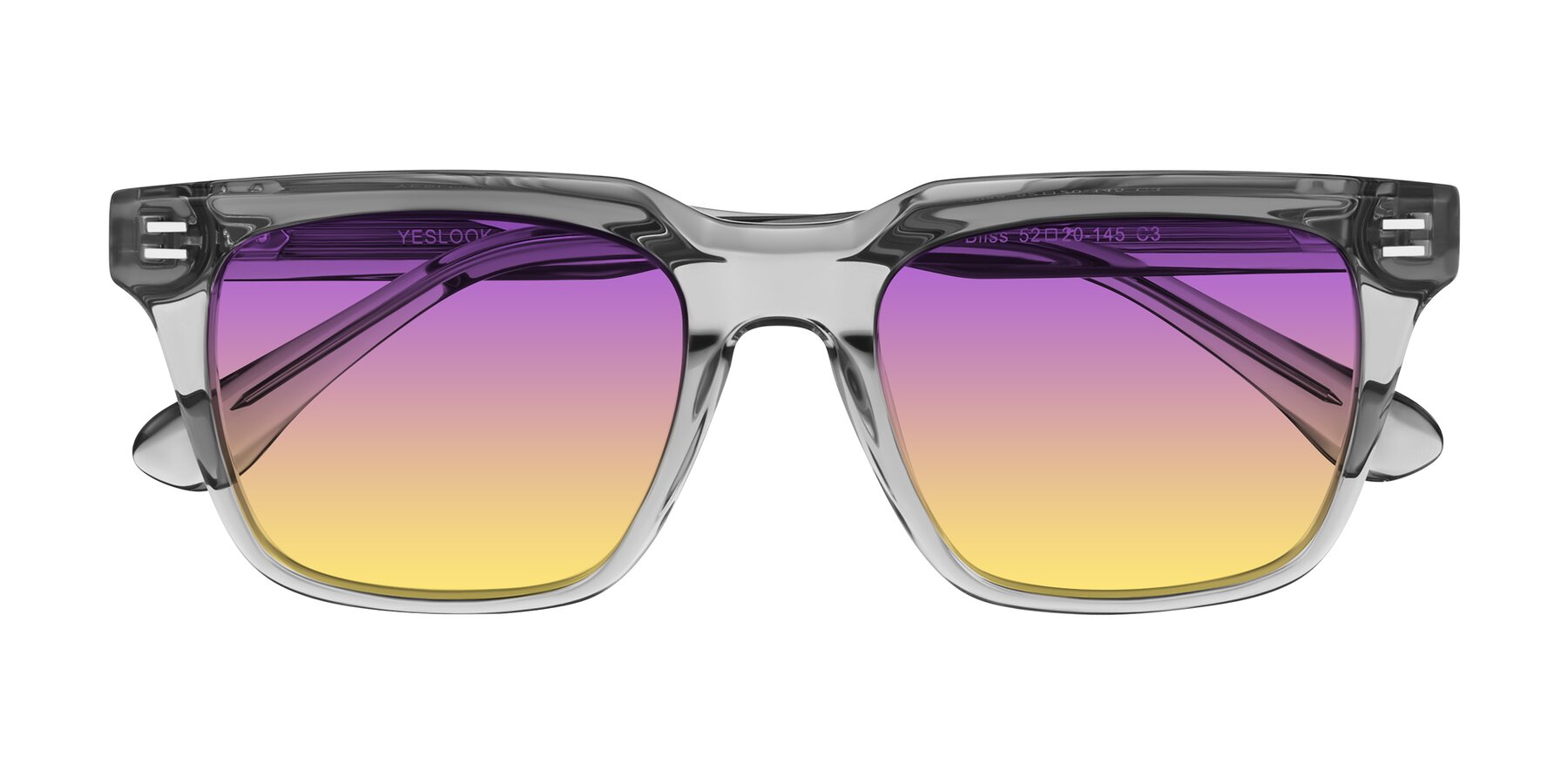 Folded Front of Bliss in Transparent Gray with Purple / Yellow Gradient Lenses