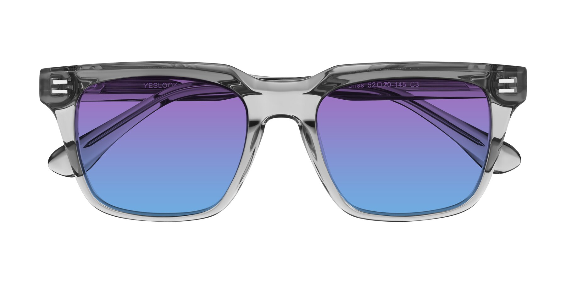 Folded Front of Bliss in Transparent Gray with Purple / Blue Gradient Lenses