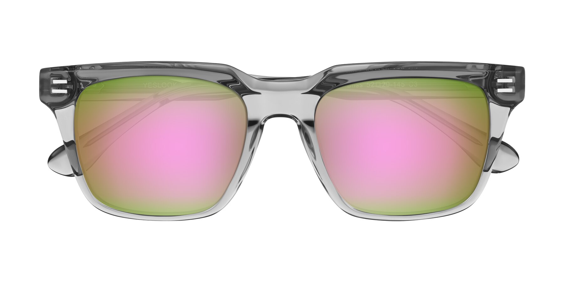 Folded Front of Bliss in Transparent Gray with Pink Mirrored Lenses