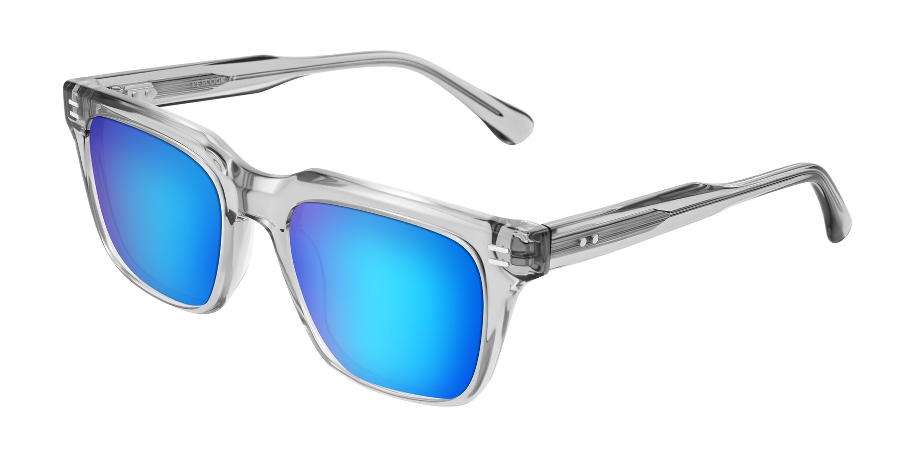 Angle of Bliss in Transparent Gray with Blue Mirrored Lenses